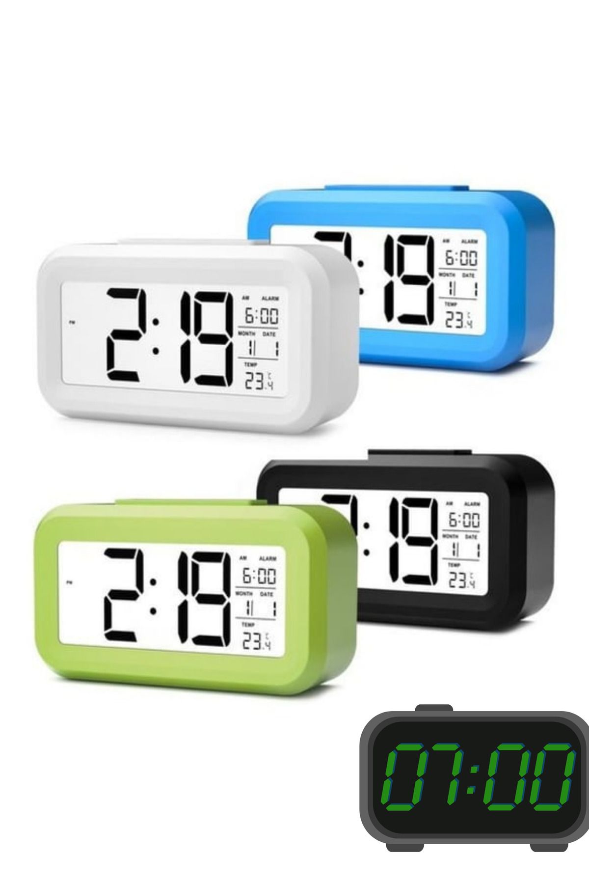 BellaThec Alarm ve Termometre Destekli Dijital LCD Masa Saati Gece Görüşlü