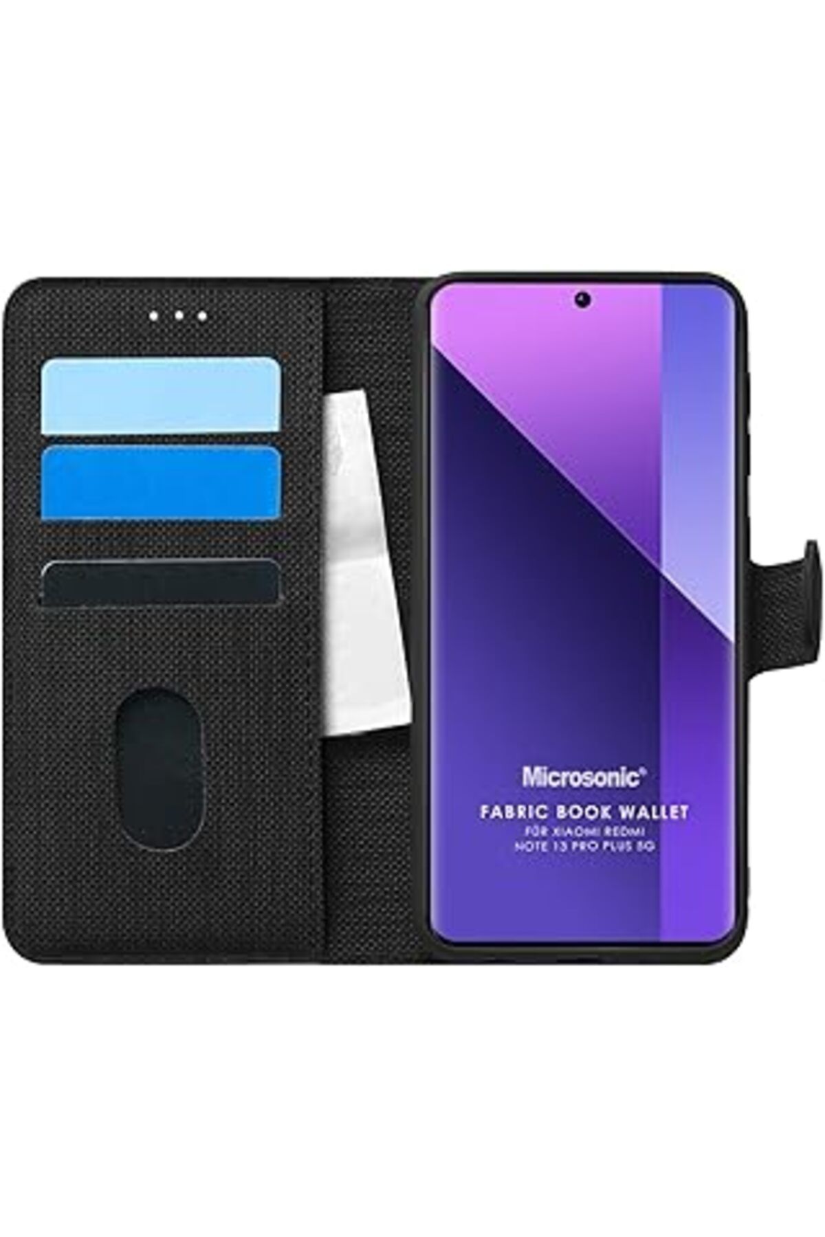 Qedii Microsonic Redmi Note 13 Pro Plus 5G Kılıf Fabric Book Wallet Siyah [Redmi Note 13 Pro Plus 5G Ile