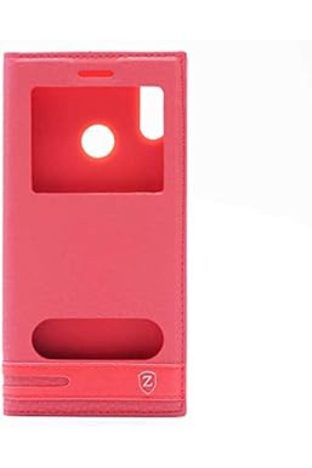 Qedii Ehr. Huawei P20 Lite Uyumlu Pencereli Kapaklı Kılıf (Kırmızı)