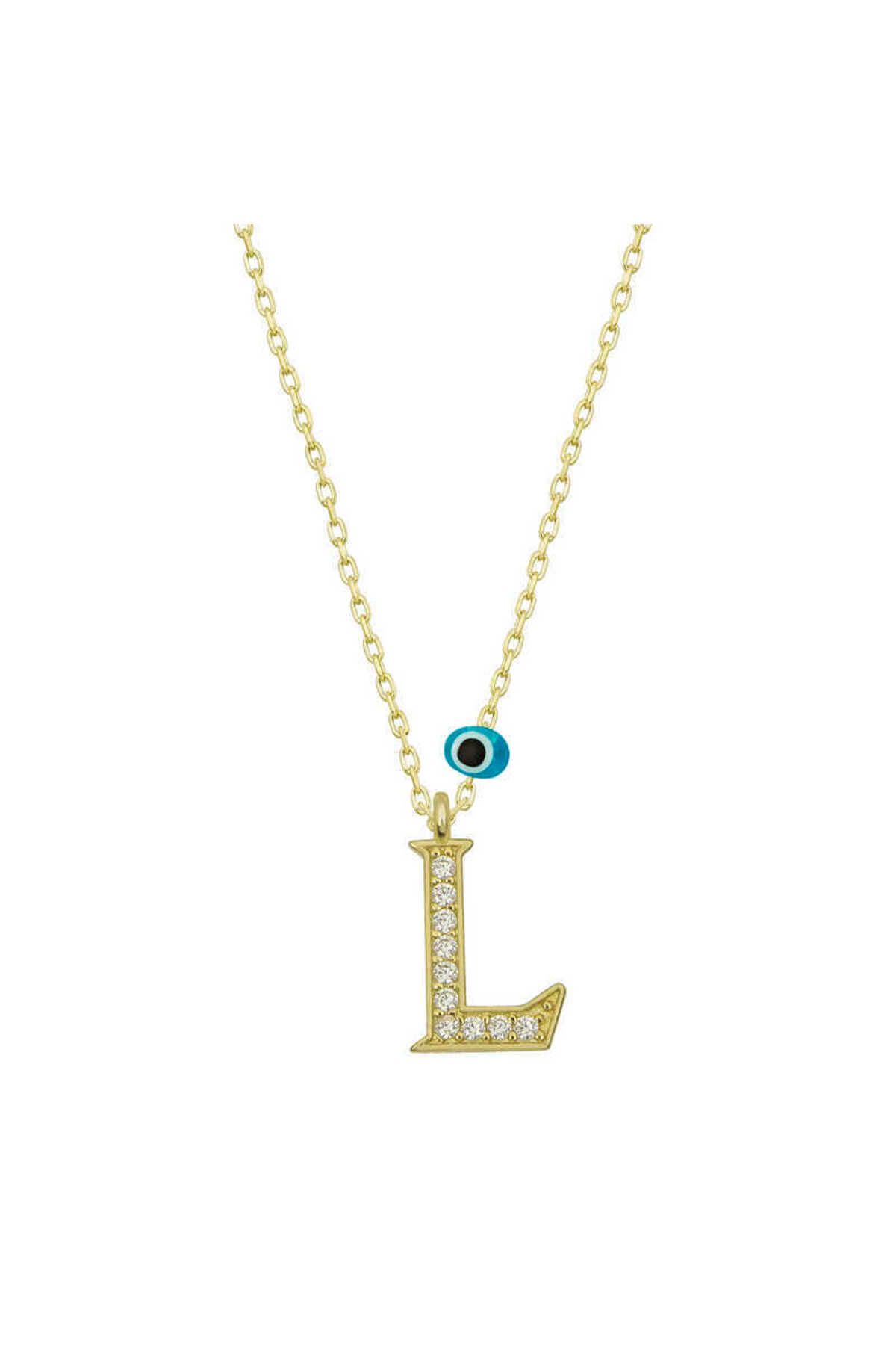 noip 925 Ayar Gümüş Nazar Gold L Harfi Kadın Gümüş Kolye (T6788) (7474)