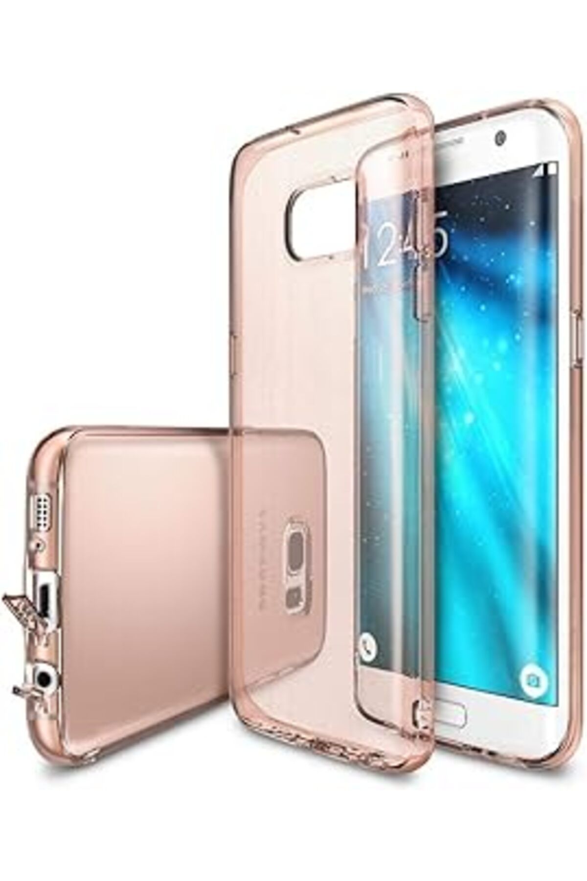 Pazarcan Ringke Air Galaxy S7 Edge Kılıf Rose Gold - Ultra Hafif Esnek İnce Renkli Transparan