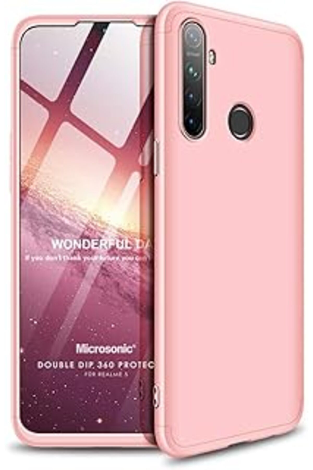 Qedii Microsonic Realme 5 Için Kılıf Double Dip 360 Protective Rose Gold [Realme 5 Ile Uyumlu Kılıf - Ros