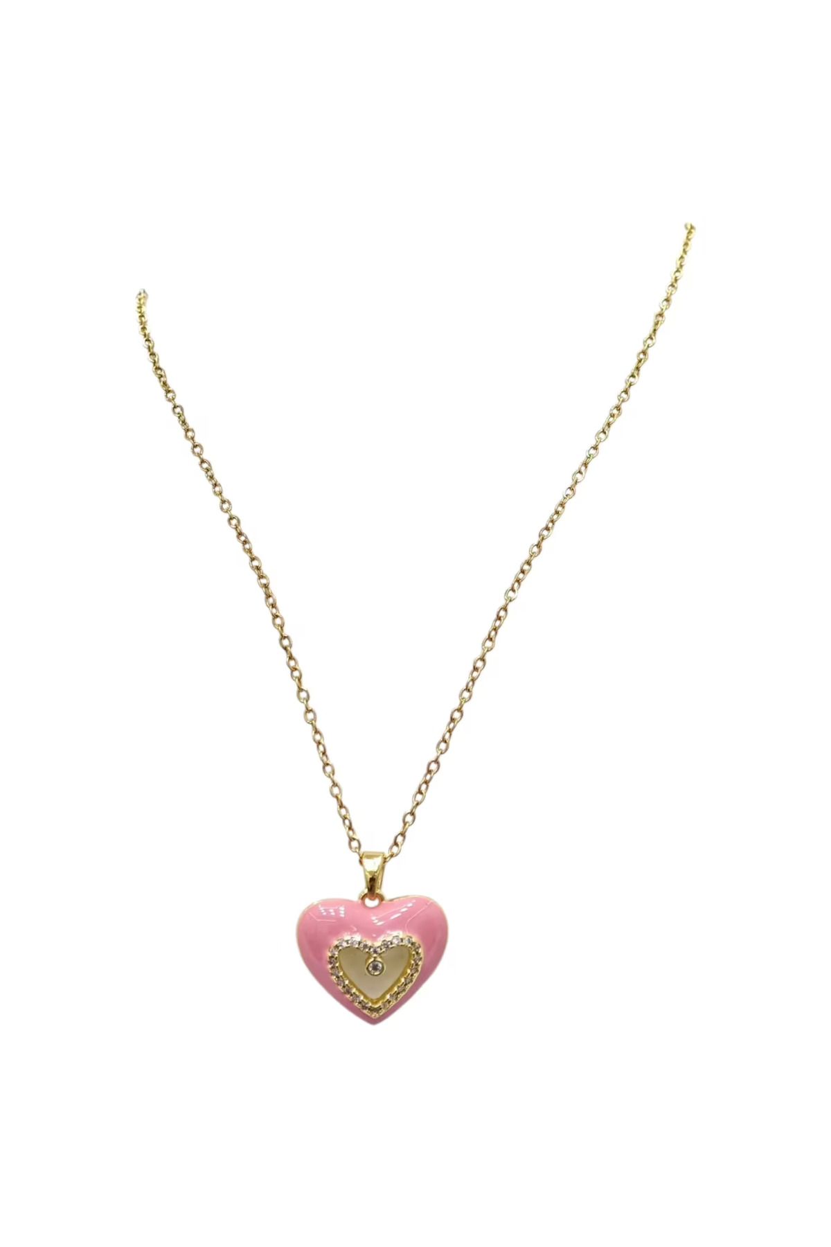Bluw Jewelry Renkli Kalp Kolye HT1-Pembe