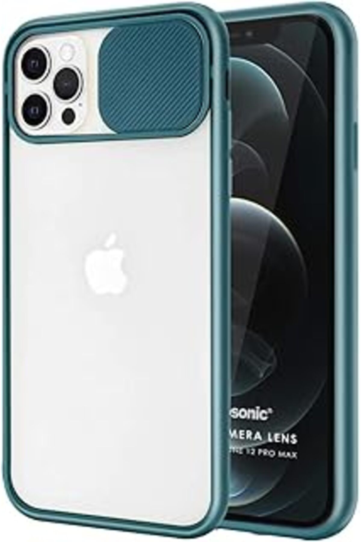 Pazarcan Microsonic Iphone 12 Pro Max Kılıf Slide Camera Lens Protection Koyu Yeşil