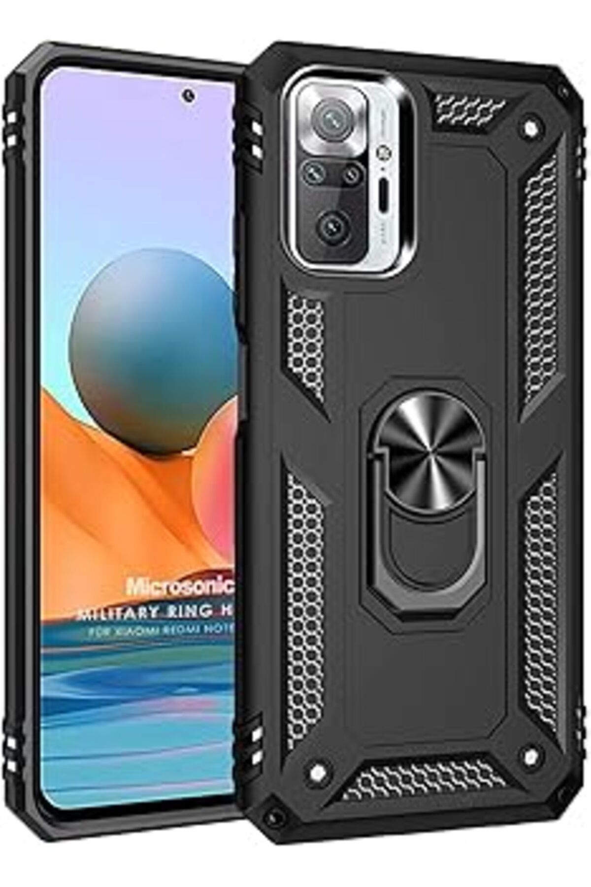Qedii Microsonic Xiaomi Redmi Note 10 Pro Max Için Kılıf Military Ring Holder Siyah [Redmi Note 10 Pro Ma