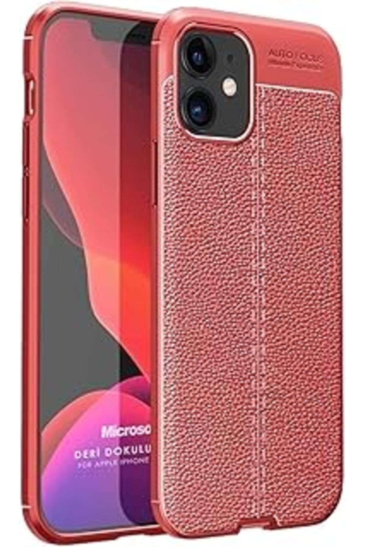 Pazarcan Microsonic Iphone 12 Mini Kılıf Deri Dokulu Silikon Kırmızı [Iphone 12 Mini Ile Uyumlu Kılıf - Kırm