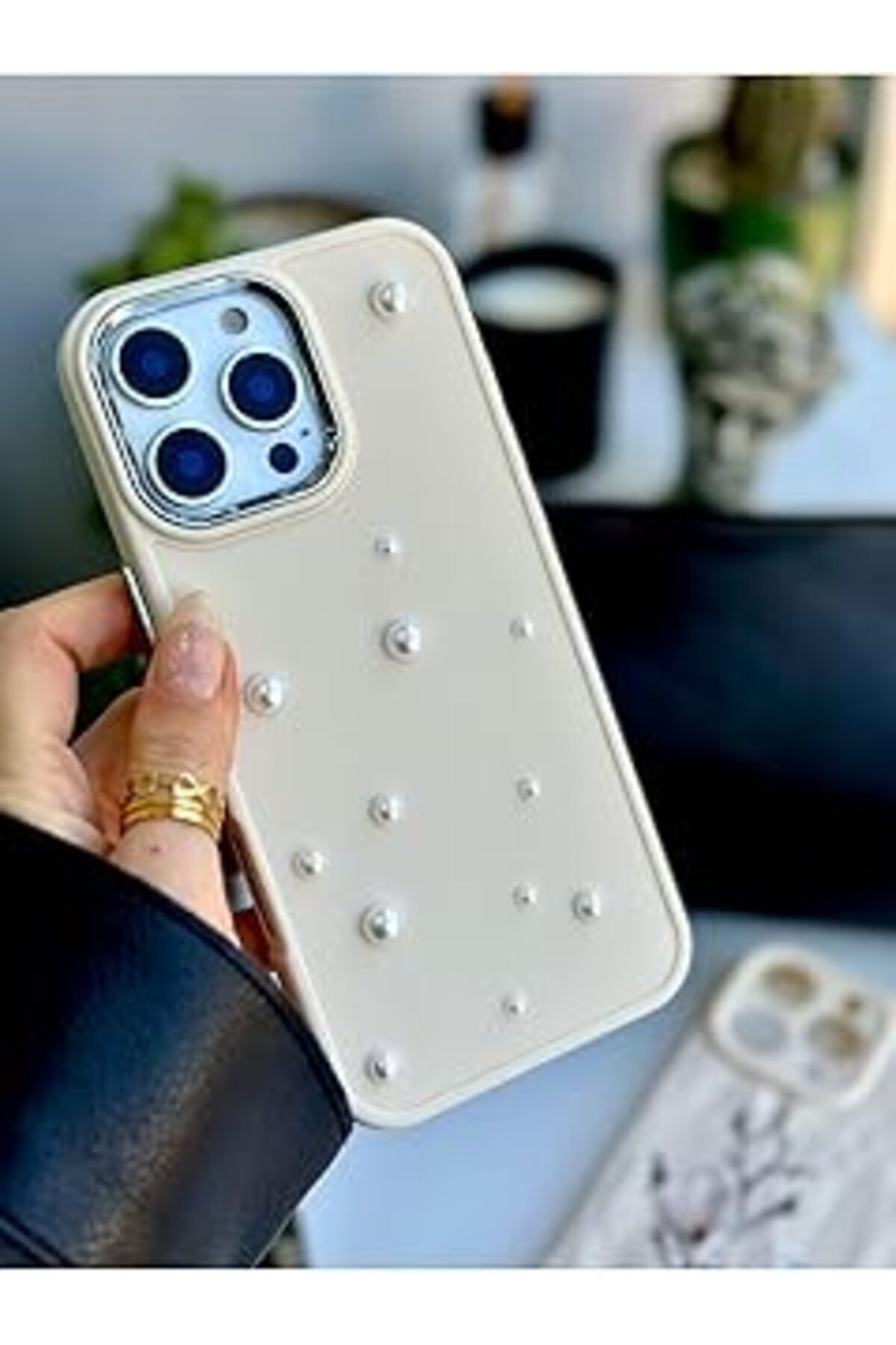 Pazarcan Go Aksesuar Iphone 16 Promax Uyumlu 3D Pearl Tasarımlı Oyuncaklı Silikon Kılıf - Krempearl