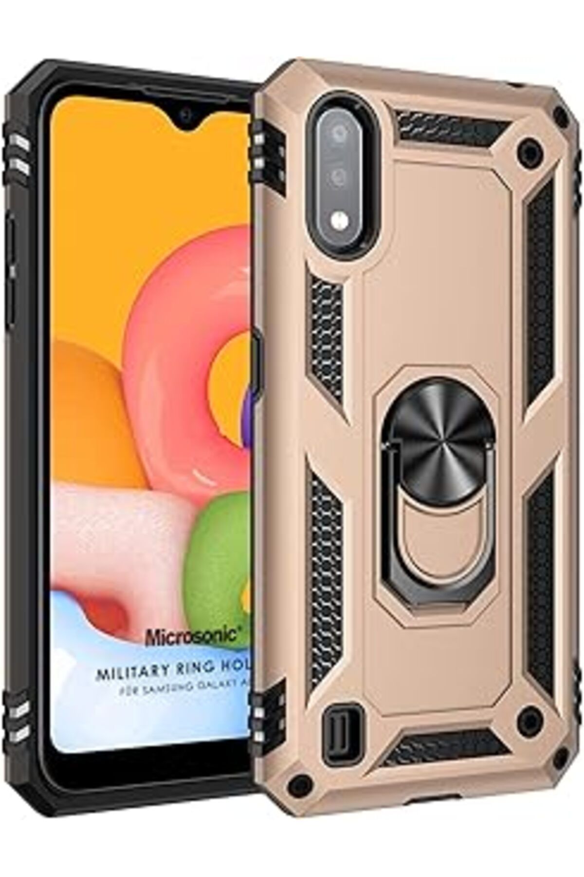 Pazarcan Microsonic Samsung Galaxy A01 Için Kılıf Military Ring Holder Gold [Galaxy A01 Ile Uyumlu Kılıf - G