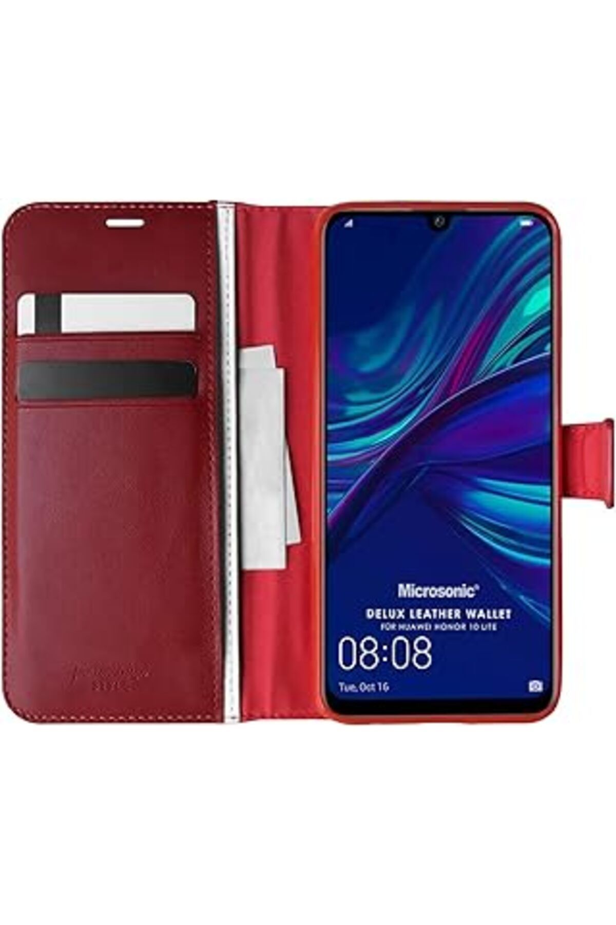 Karachil Microsonic Huawei Honor 10 Lite Için Kılıf Delux Leather Wallet Kırmızı [Honor 10 Lite Ile Uyumlu K