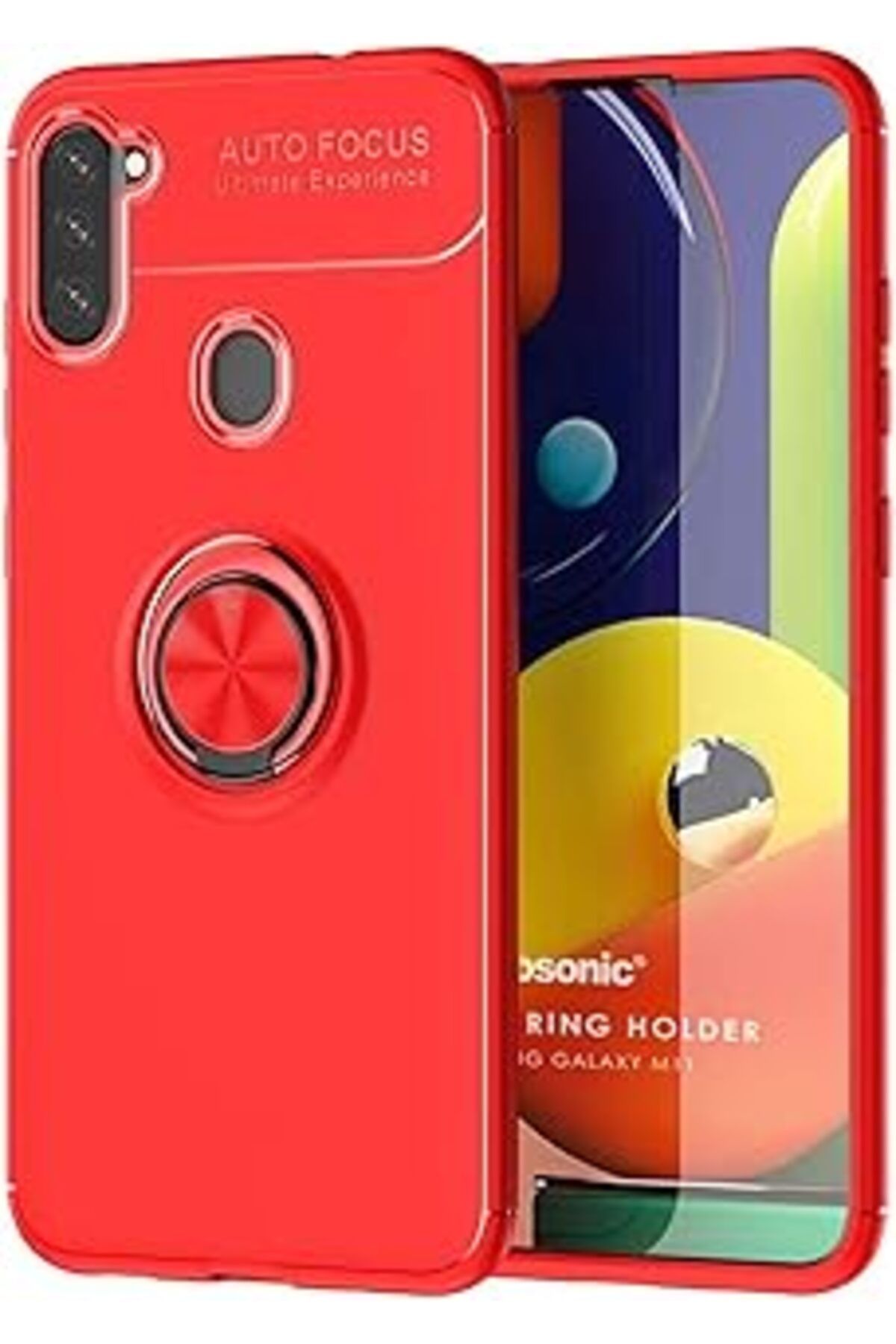 Pazarcan Microsonic Galaxy M11 Kılıf Kickstand Ring Kırmızı [Galaxy M11 Ile Uyumlu Kılıf - Kırmızı]