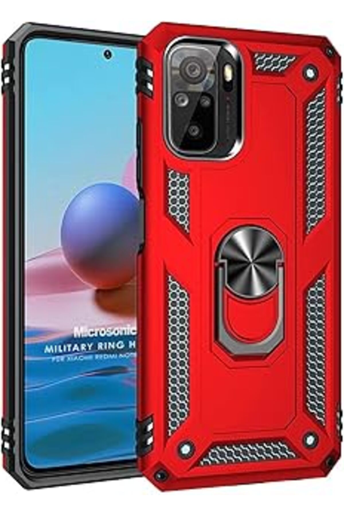 Pazarcan Microsonic Xiaomi Poco M5s Için Kılıf Military Ring Holder Kırmızı [poco M5s Ile Uyumlu Kılıf - Kır