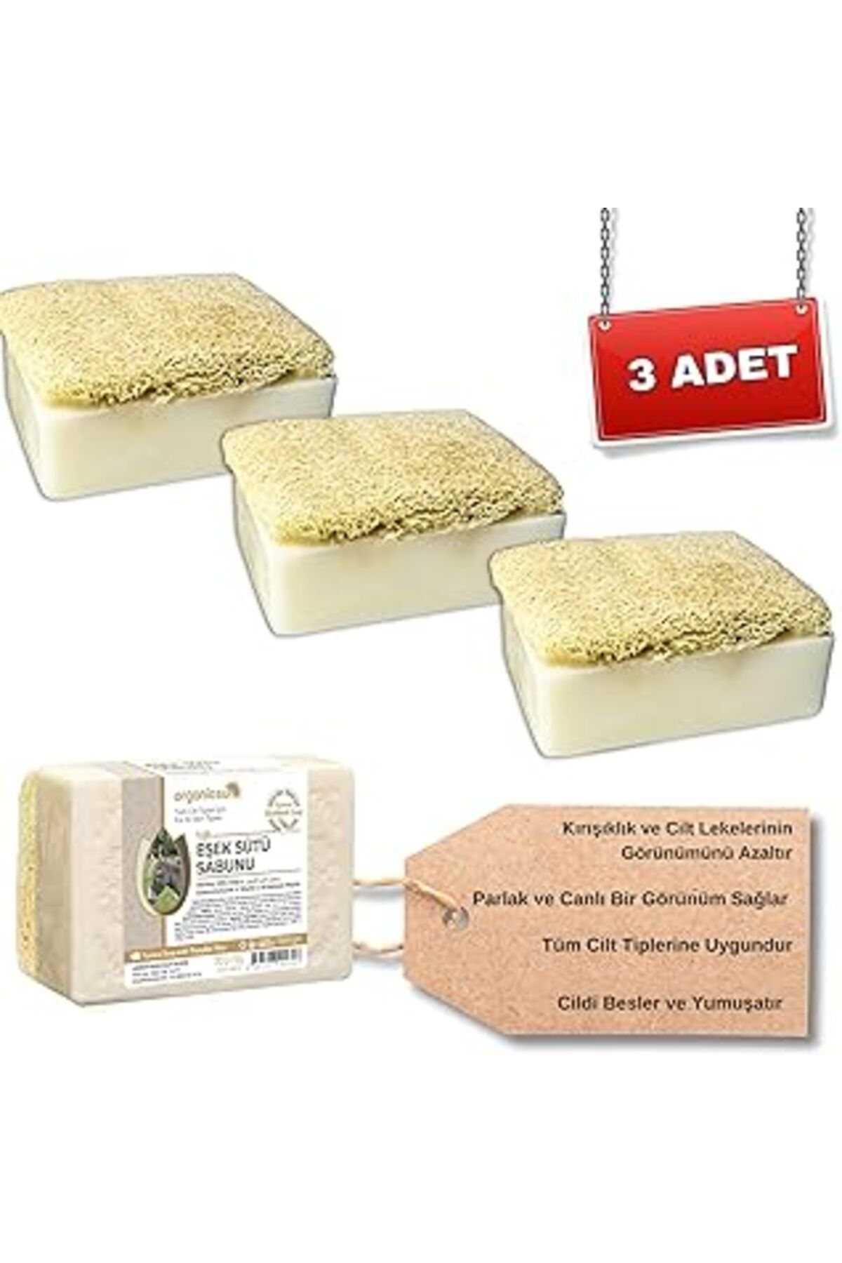 Karachil Organicsun Doğal Kabak Lifli Eşek Sütü Sabunu 120 Gr X 3 Adet Tüm Cilt Tipleri İçin Kırışıklık Ve Y