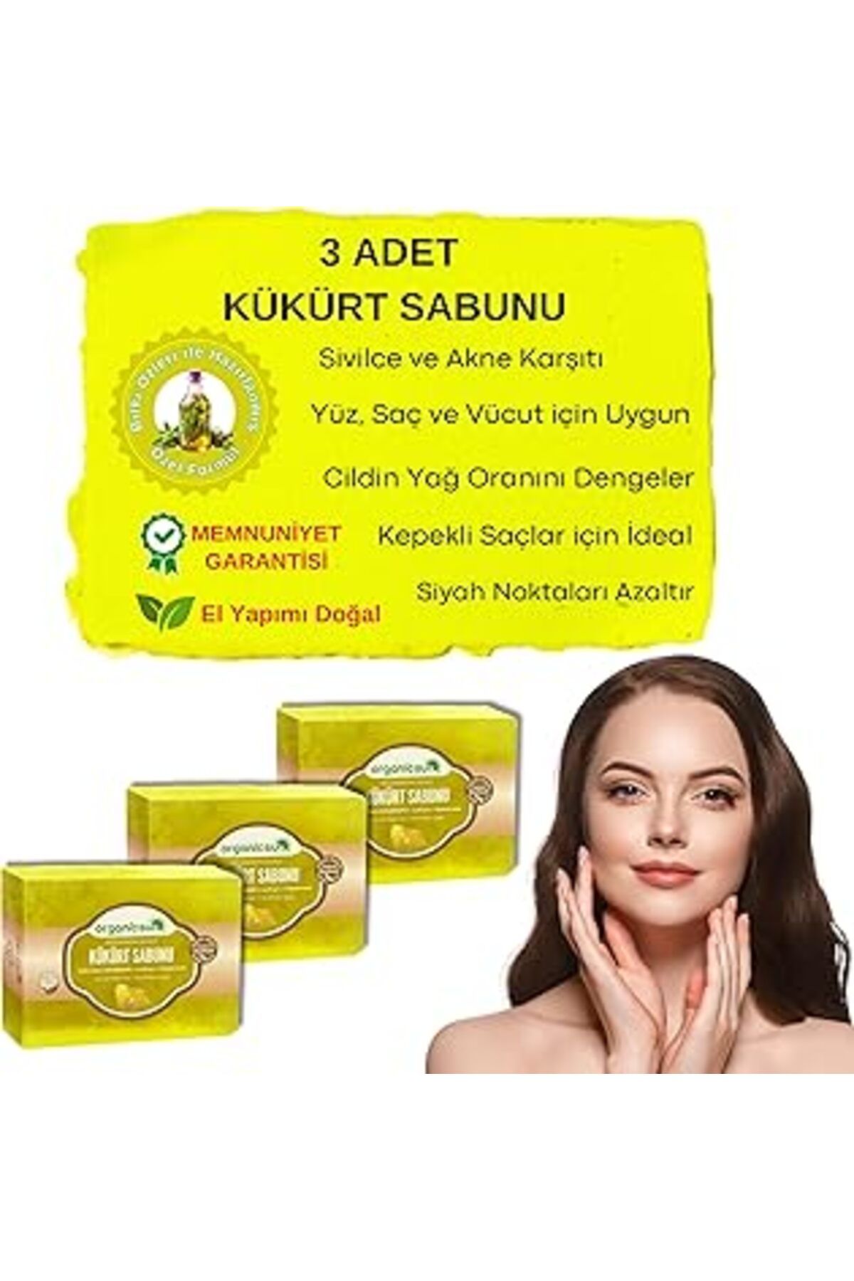 Qedii Organicsun Doğal Kükürt Sabunu 140 Gr X 3 Adet Tüm Cilt Tipleri İçin Antioksidan Ve Hücre Yenileyic