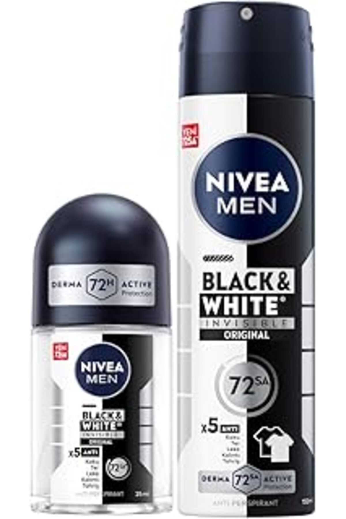 Karachil Men Erkek Sprey Deodorant Black&White Invisible Original 150Ml Ve Mini Roll-On 25Ml, 72 Saat Anti-P