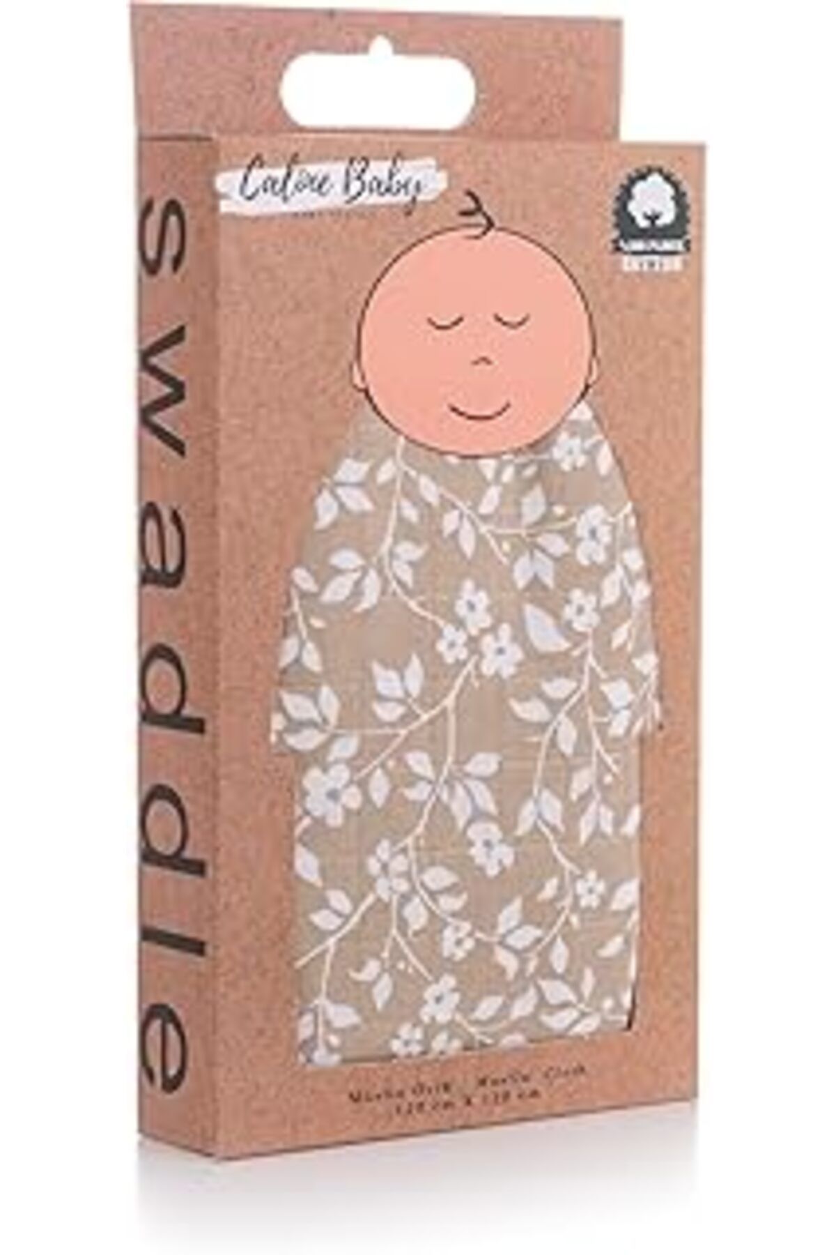 Qedii Caline Baby Müslin Bezi Örtü Menekşe Desen - Bej 120X120 Cm + 4 Adet Ağız Mendili
