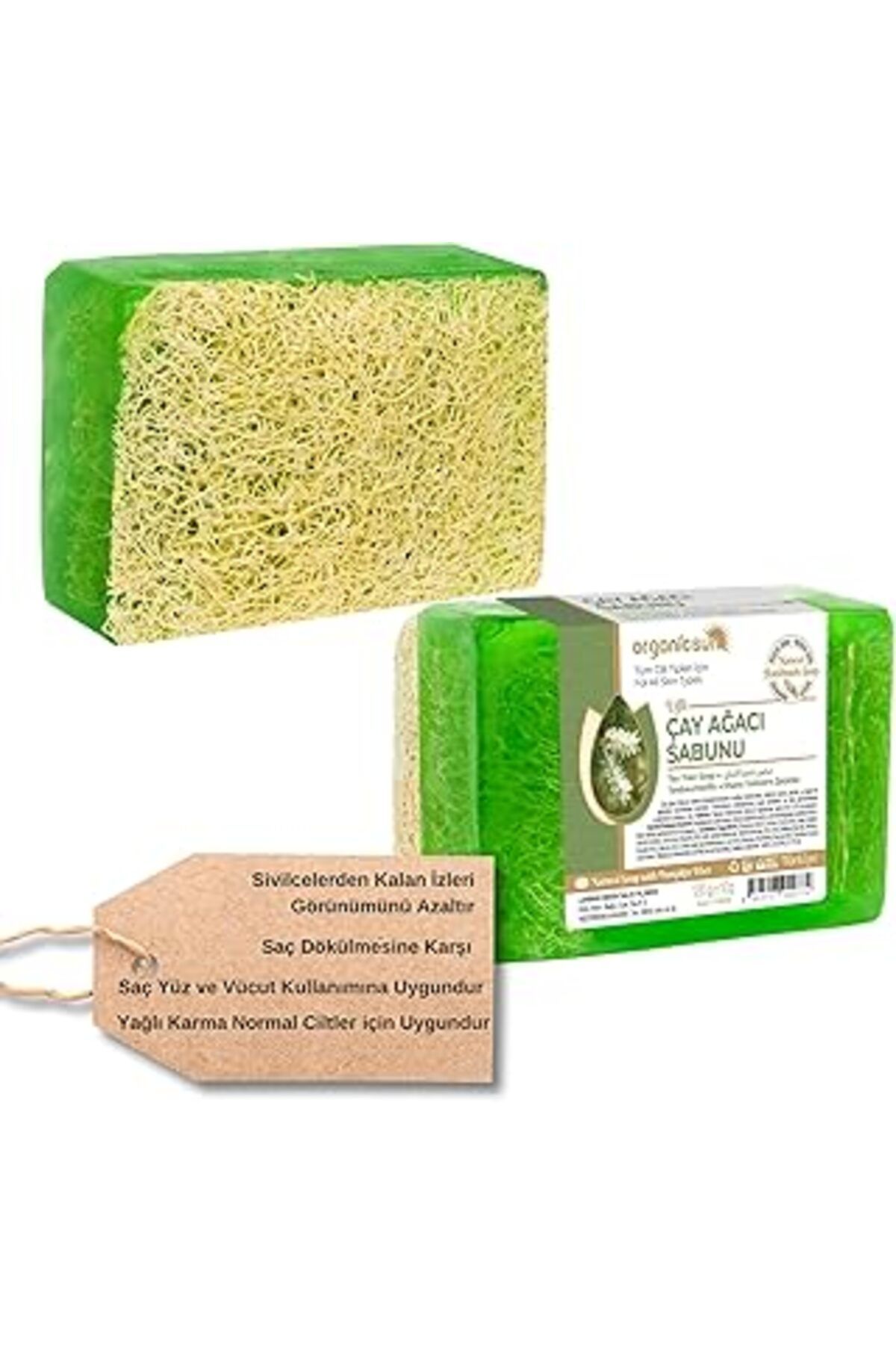 Mu Art Ahşap Organicsun Doğal Kabak Lifli Çay Ağacı Sabunu 120 gr Tüm Cilt Tipleri Için Ve Siyah Nokta K