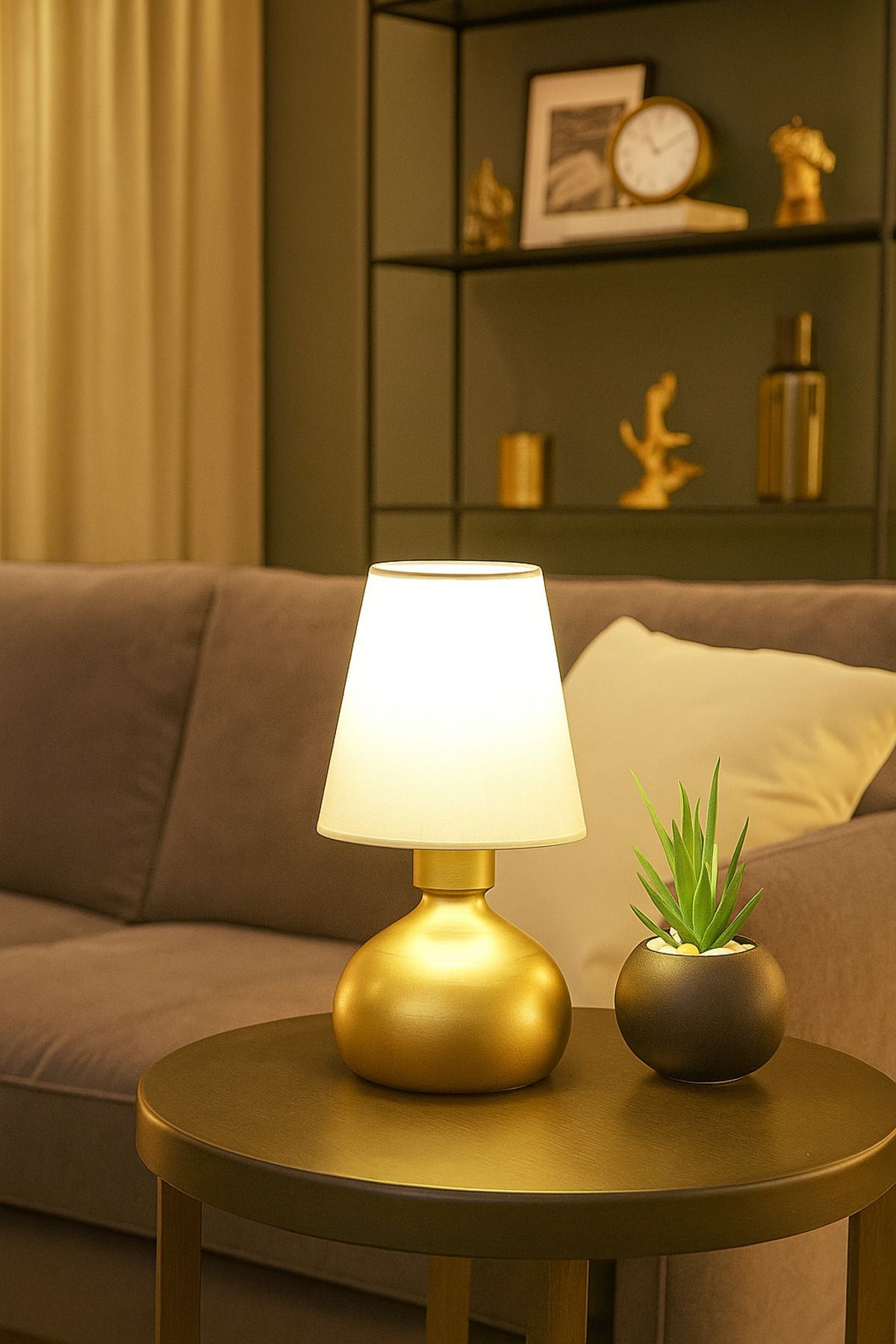 HOMELL Modern Altın Abajur Metal - Altın Detaylı Modern Masa Lambası & Şık Dekoratif Aydınlatma