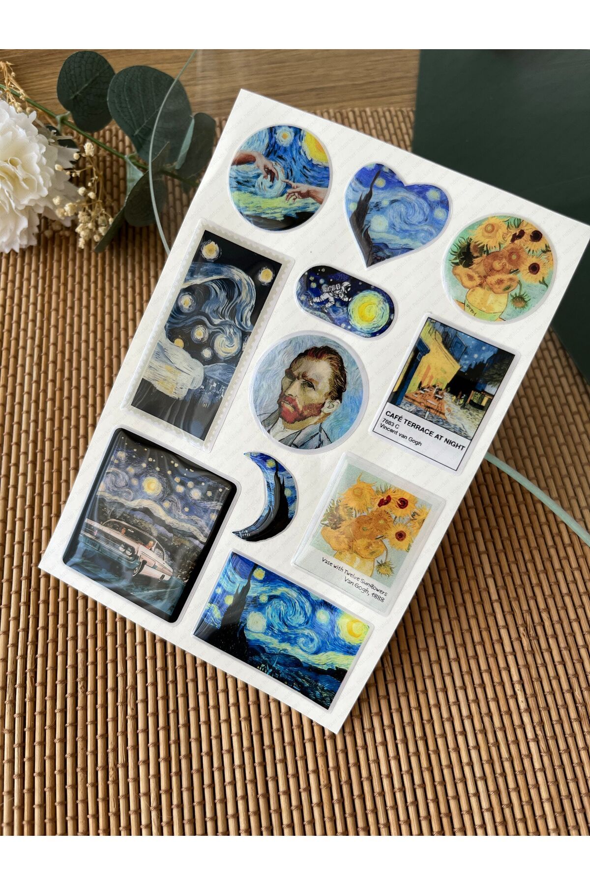 hdsticker Van Gogh Premium 3D Görünümlü Göz Alıcı Parlak Kabartmalı Sticker Seti - Telefon Kılıfı Süsü, Etiket