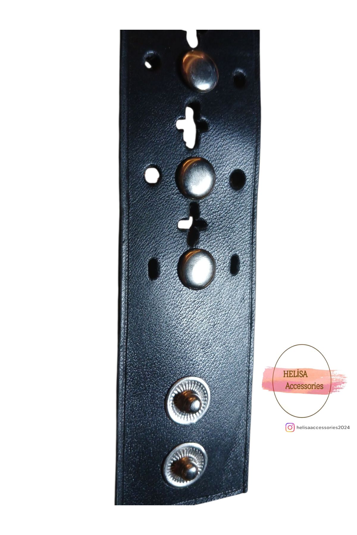 HELİSA ACCESSORİES GÜMÜŞ ÇIT ÇIT APARATLI 1.KALİTE UNİSEX HAKİKİ DERİ SİYAH BİLEKLİK MODEL2