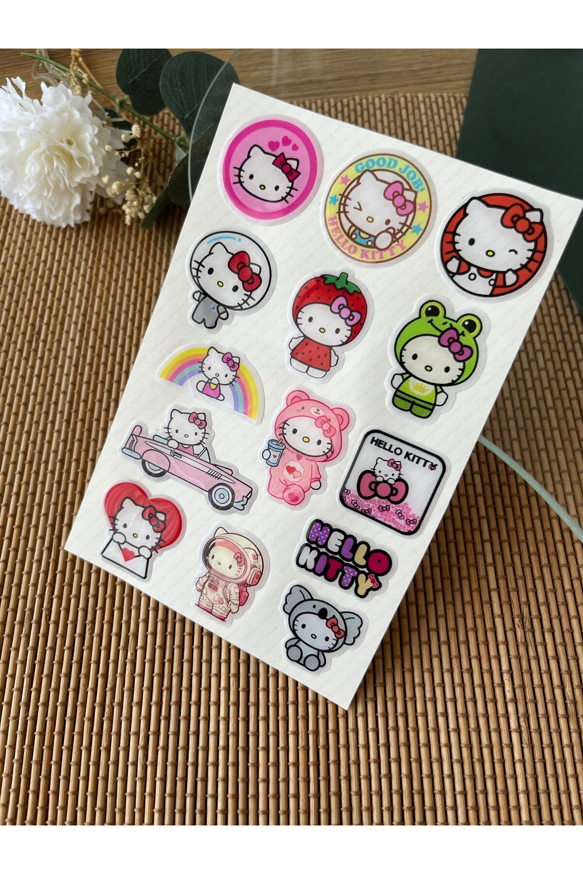 hdsticker Hello Kitty Premium 3D Görünümlü Göz Alıcı Parlak Kabartmalı Sticker Seti - Telefon Kılıfı Süsü