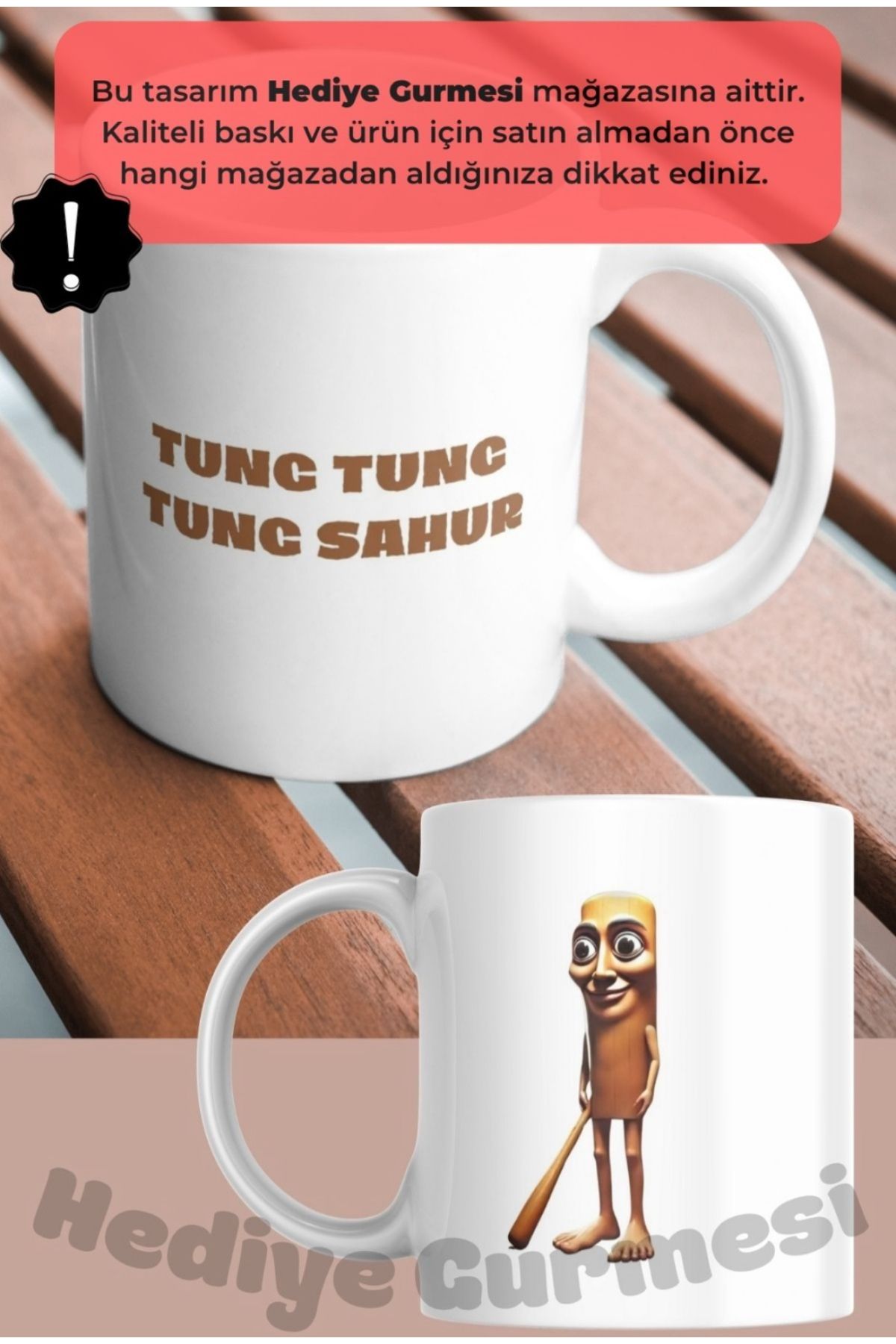 Hediye Gurmesi Tung Tung Tung Sahur Brainrot Baskılı Porselen Komik Kupa Bardak