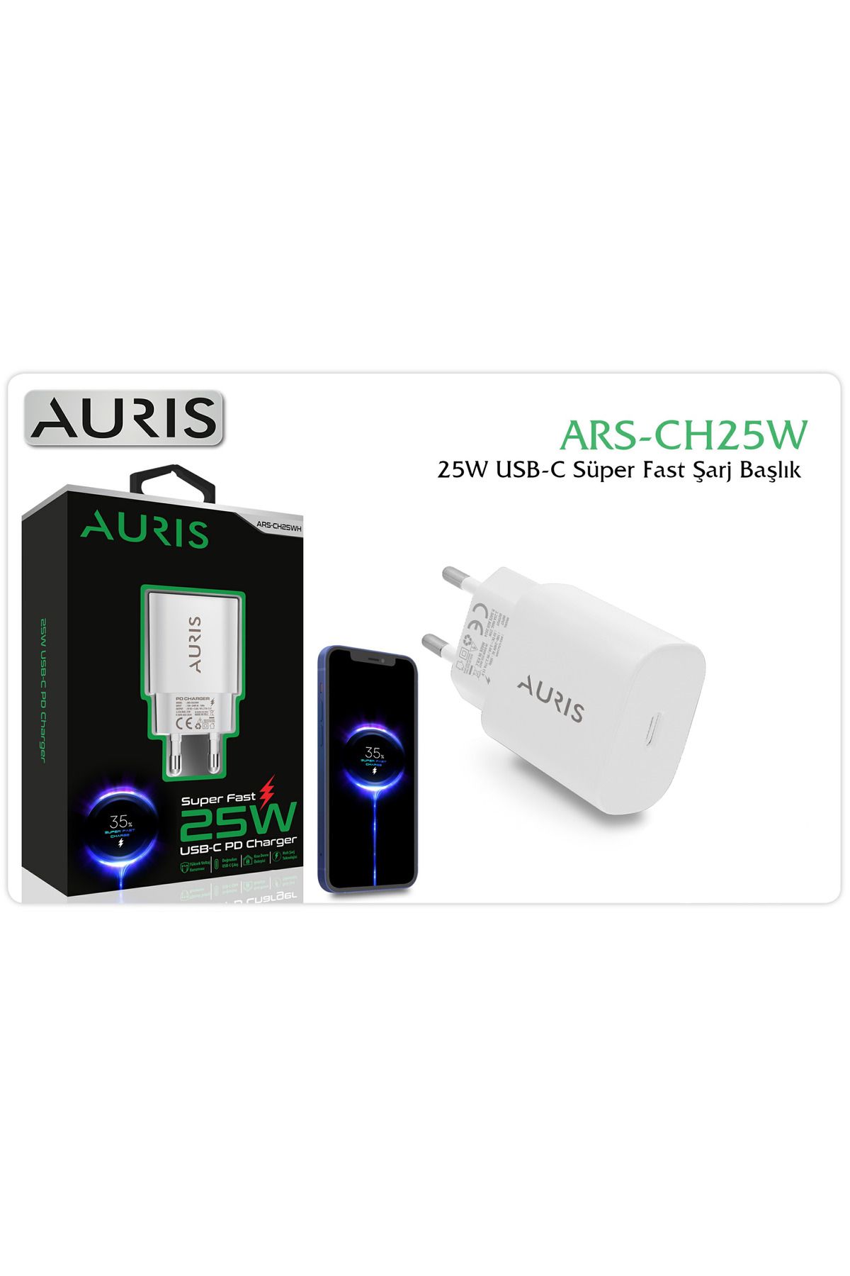 Auris CH25 USB-C 25W Şarj Kafası