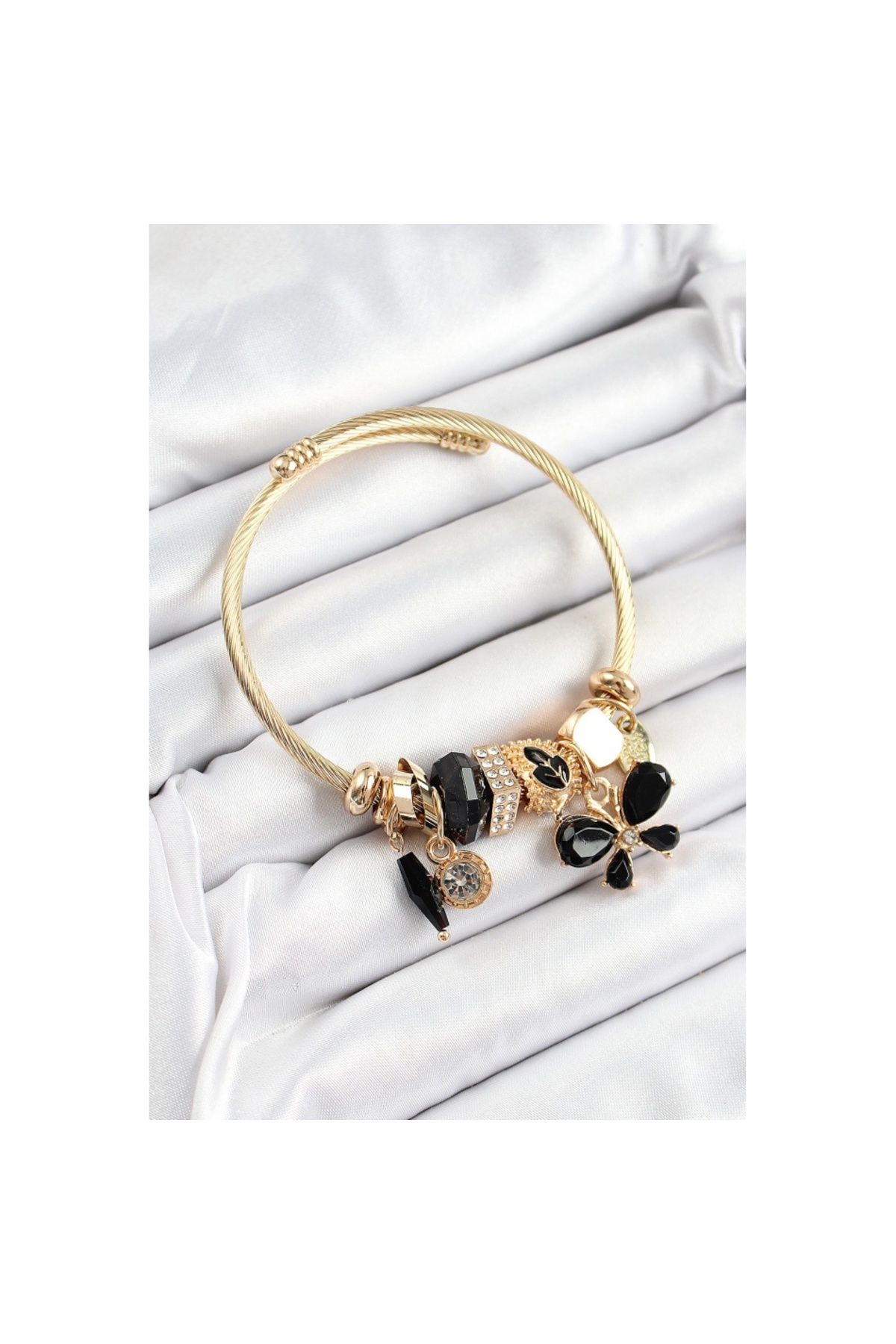 Skygo 316L Çelik Siyah Zirkon Taşlı Kelebek Model Gold Renk Charm Bileklik - TJ-BB7325