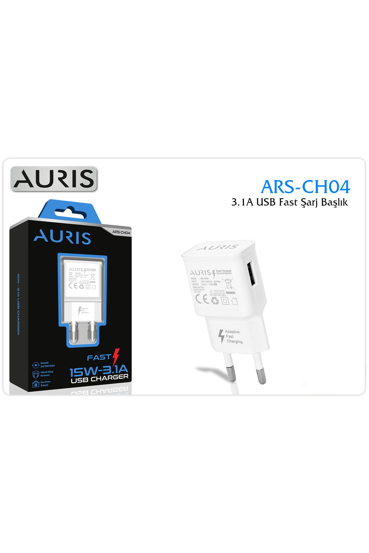 Auris CH04 USB Fast Kafa 3.1 A – Beyaz USB Şarj Adaptör