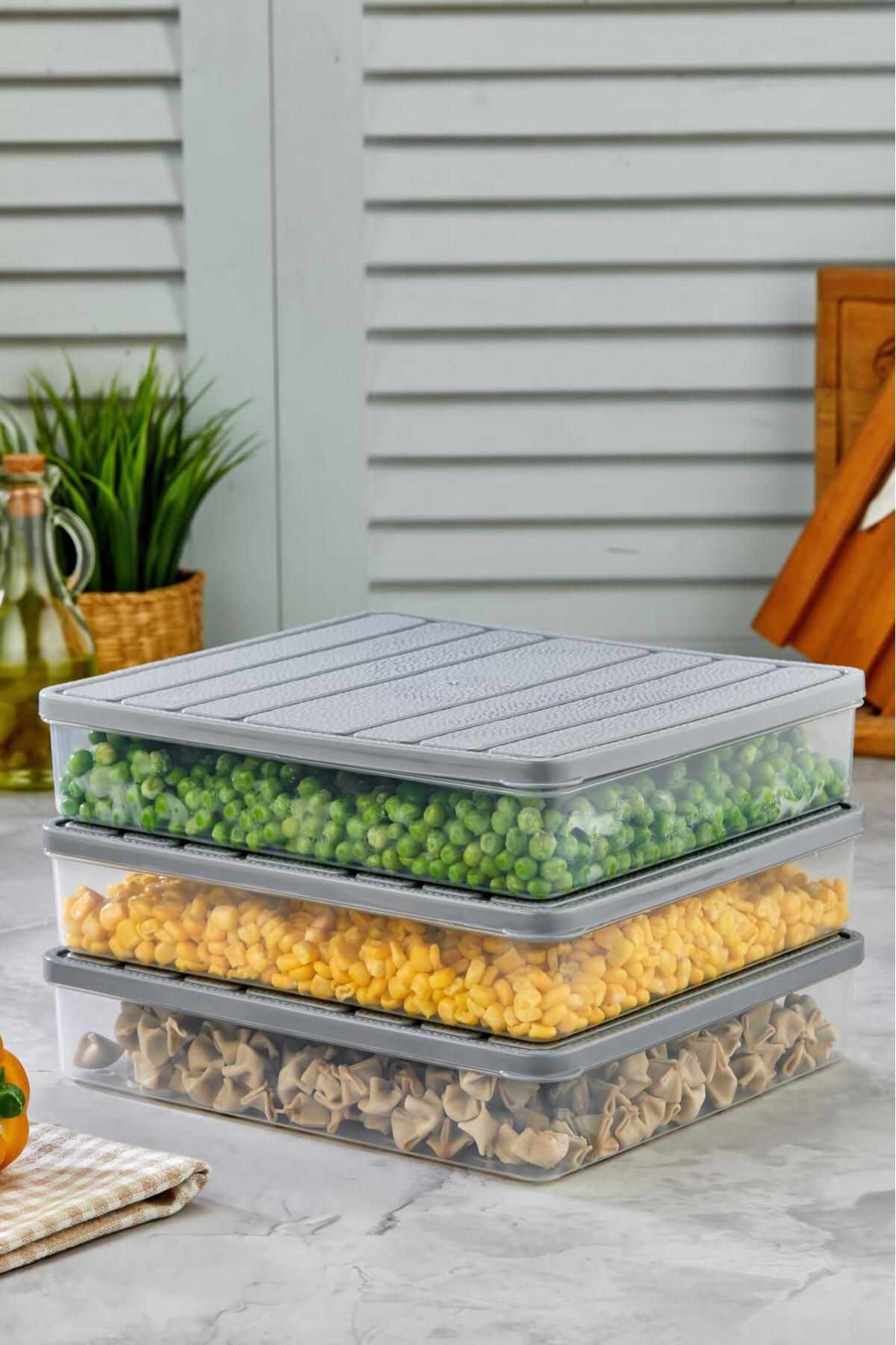 LinkaHome-Set of 3 Self-Covering Deep Freezer Suitable Storage Container Set 3