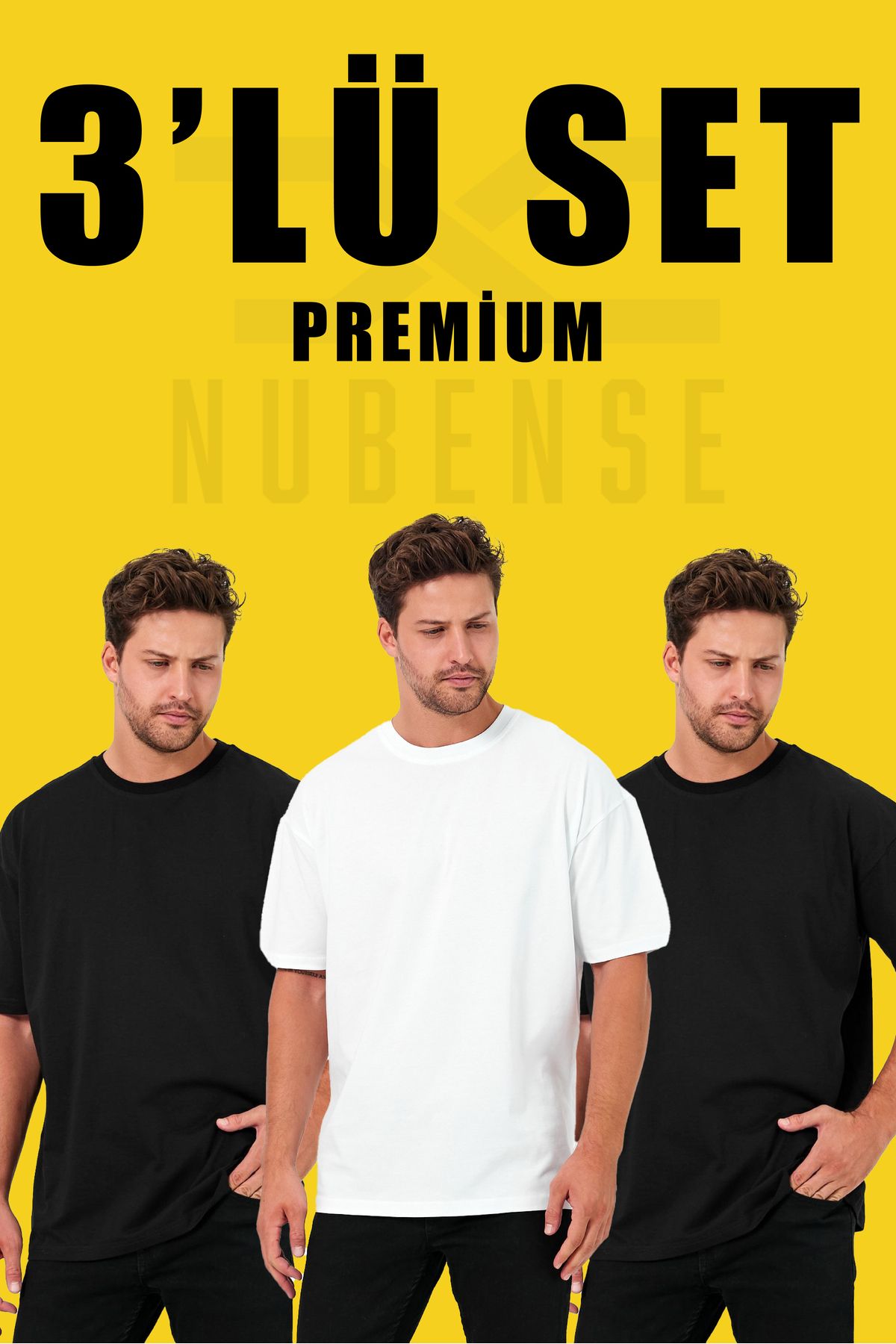 Uniquetex NUBENSE / Oversize Unisex Sade Pamuklu Simit Yaka T-shirt (Set Tişört -1)