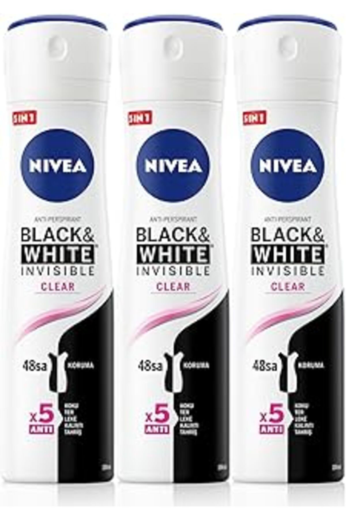 Qedii Kadın Sprey Deodorant Black&White Invisible Original 150Ml, 72 Saat Anti-Perspirant Koruma, X3 Adet