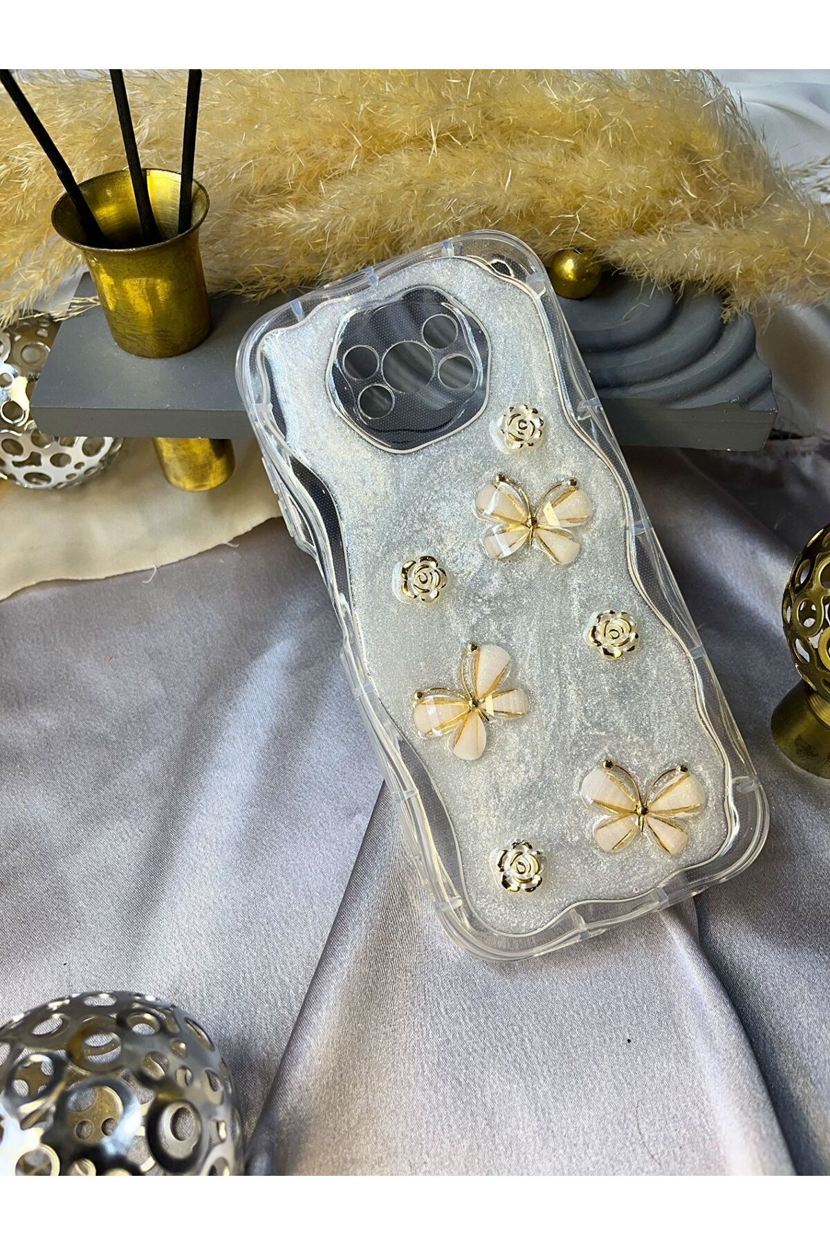 Rivor Xiaomi Poco X3 & Poco X3 Pro Uyumlu Kılıf Kamera Korumalı Kelebek Ve Çiçek Kabartmalı Desenli Kapak