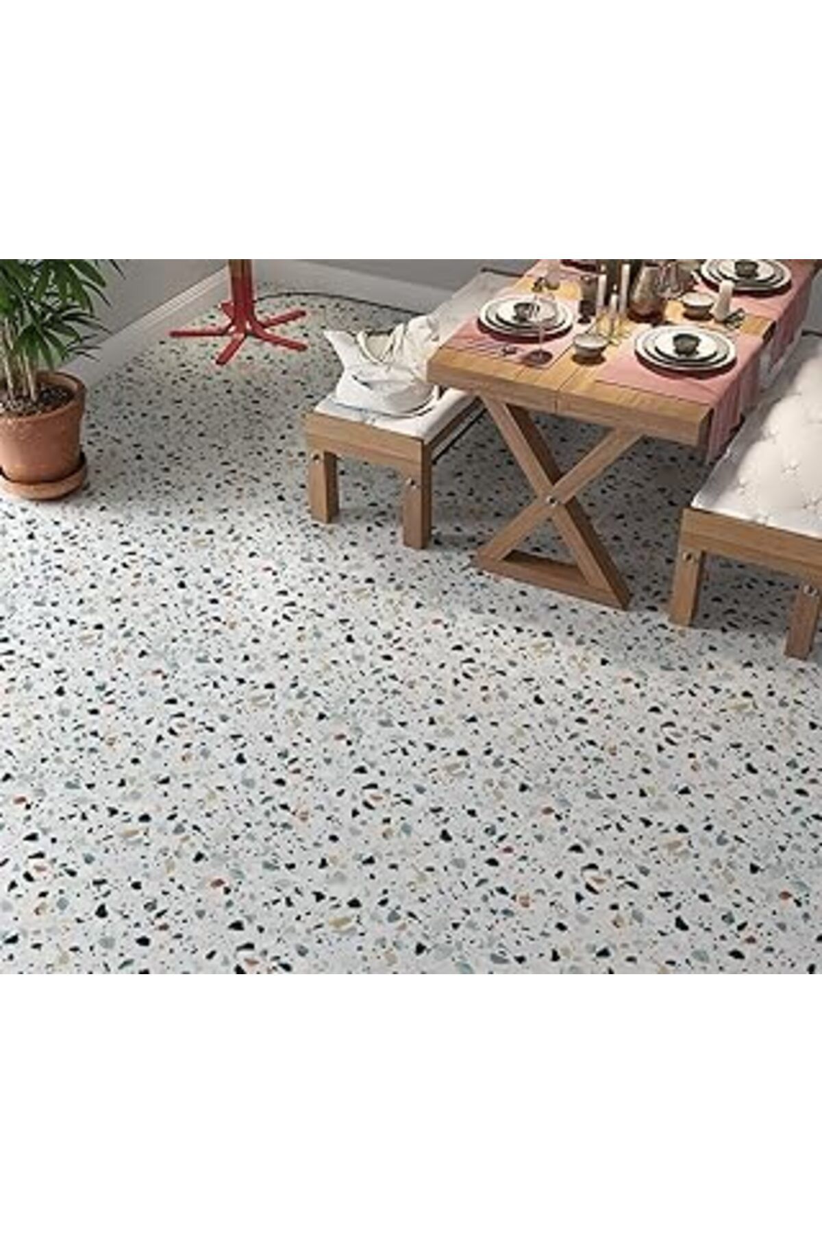 Karachil Stickerart Yer Kaplama Zemin Kaplama Folyosu 65X130 Cm Terrazzo Floor