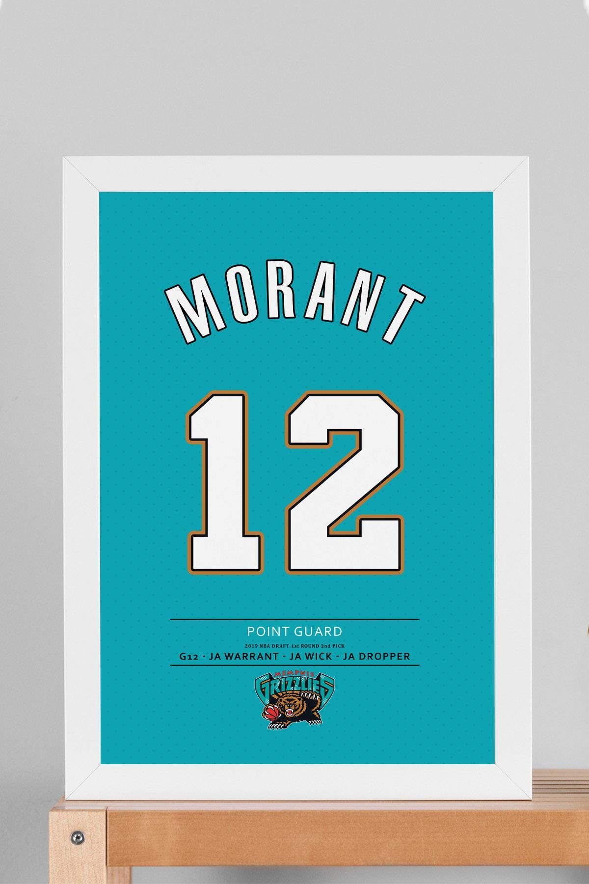 Saturn Ja Morant Forma Çerçeveli Tablo - Memphis Grizzlies NBA Jersey