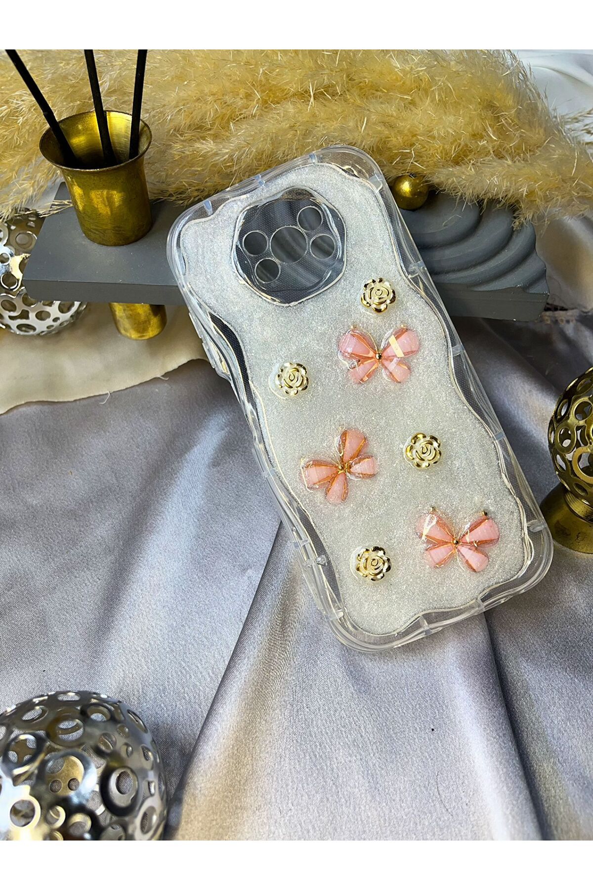 Rivor Xiaomi Poco X3 & Poco X3 Pro Uyumlu Kılıf Kamera Korumalı Kelebek Ve Çiçek Kabartmalı Desenli Kapak