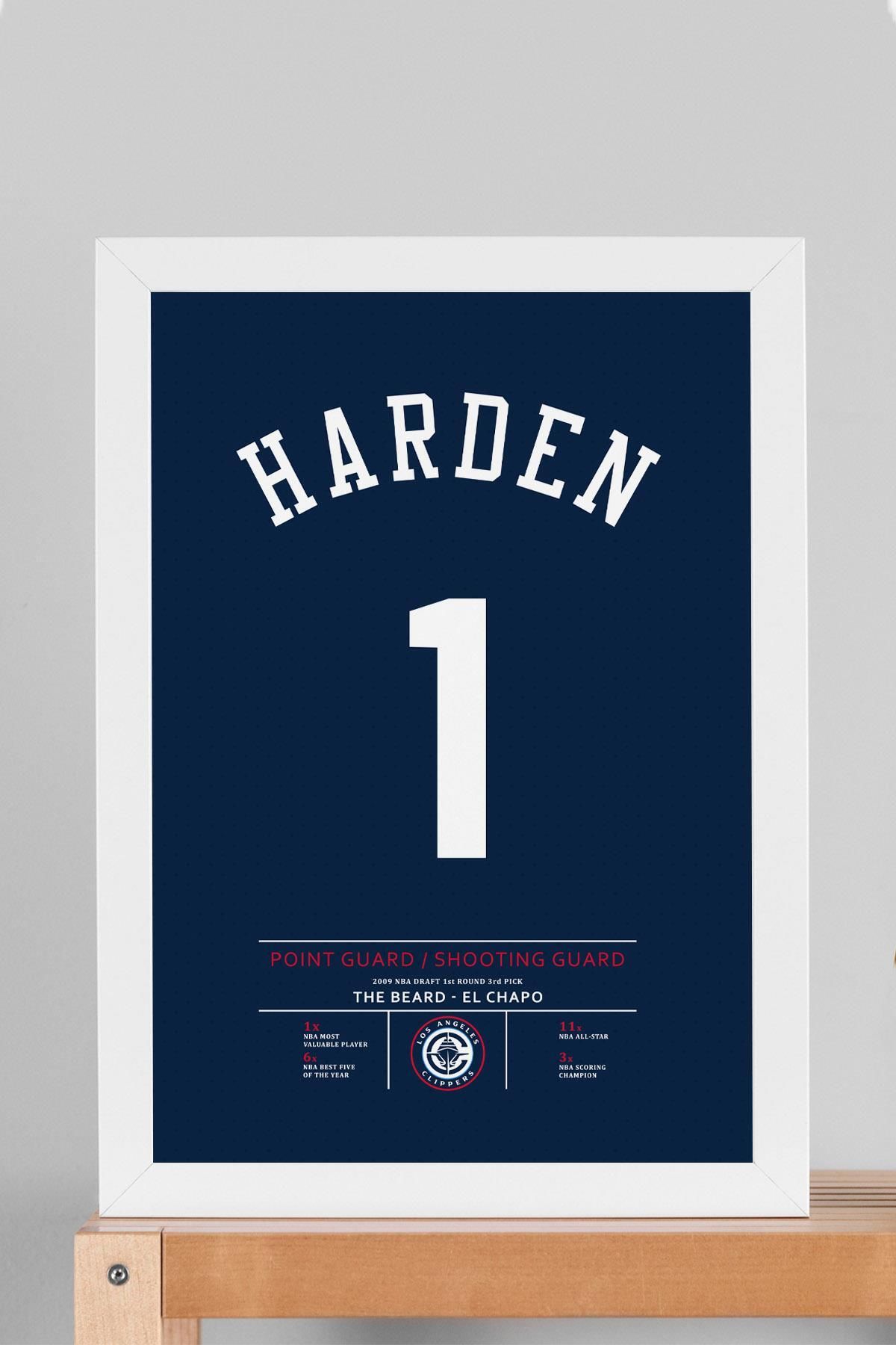 Saturn James Harden Forma Çerçeveli Tablo - NBA Los Angeles Clippers Jersey