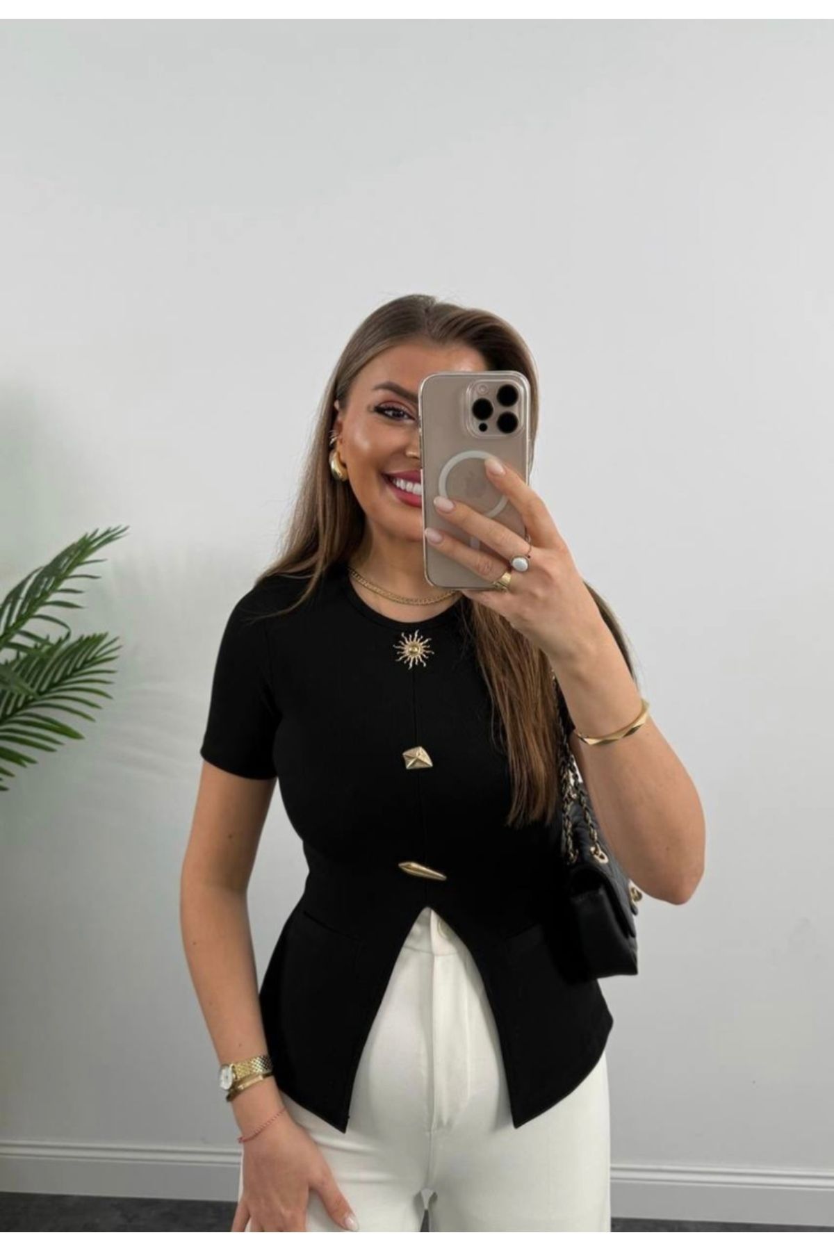 viyan butik Gold güneş aksesuarlı bluz