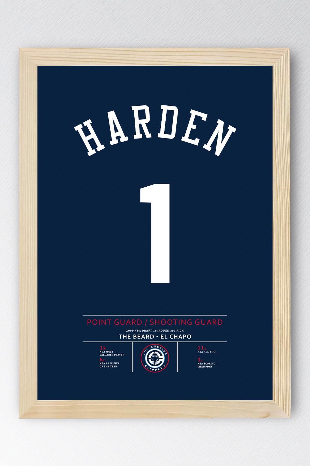 Saturn James Harden Forma Çerçeveli Tablo - NBA Los Angeles Clippers Jersey