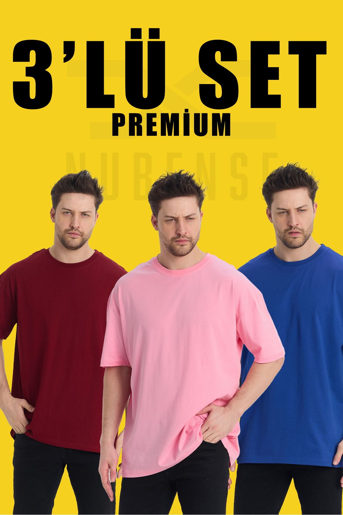 Uniquetex NUBENSE / Oversize Unisex Sade Pamuklu Simit Yaka T-shirt (Set Tişört -9)