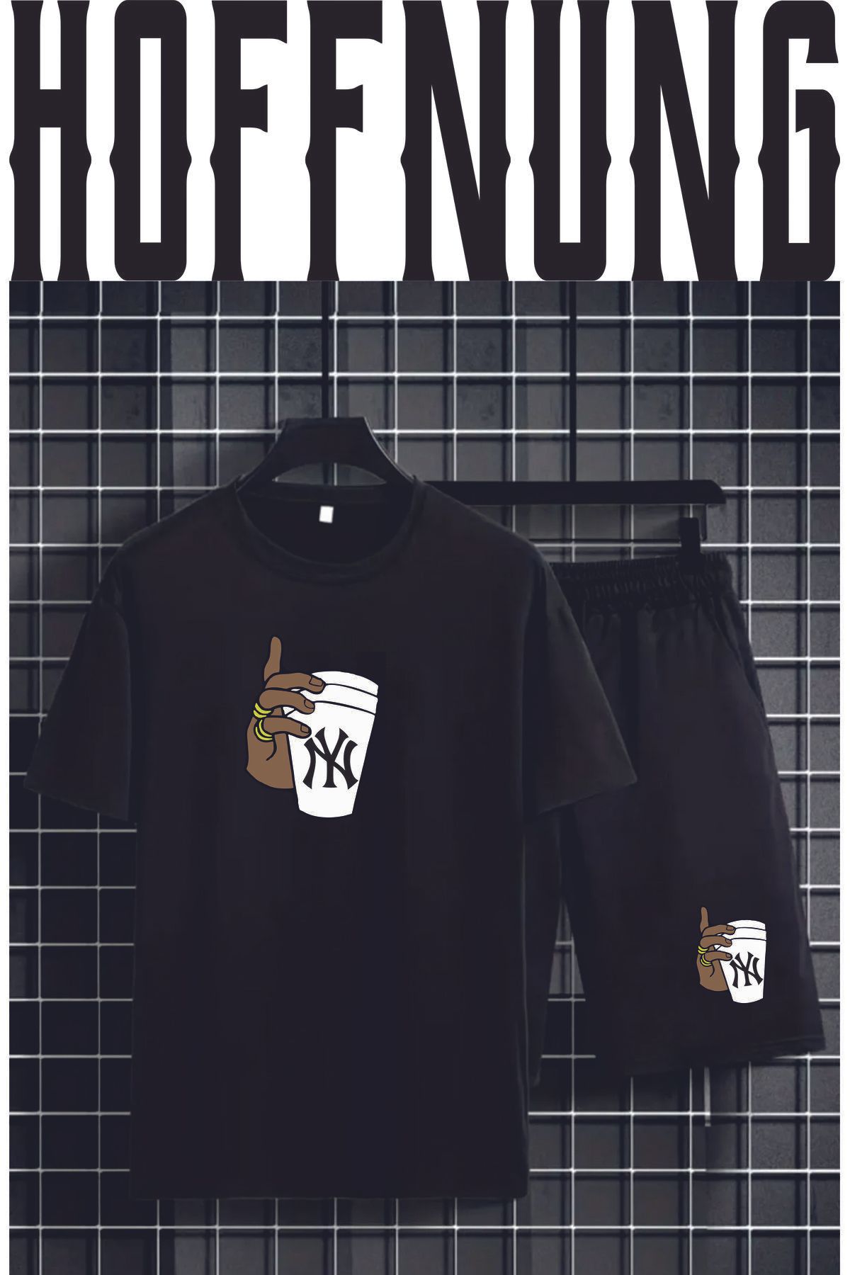 HOFFNUNG Full Shorts Oversize Tshirt My Bardak Baskılı Penye Şort Yazlık Takım