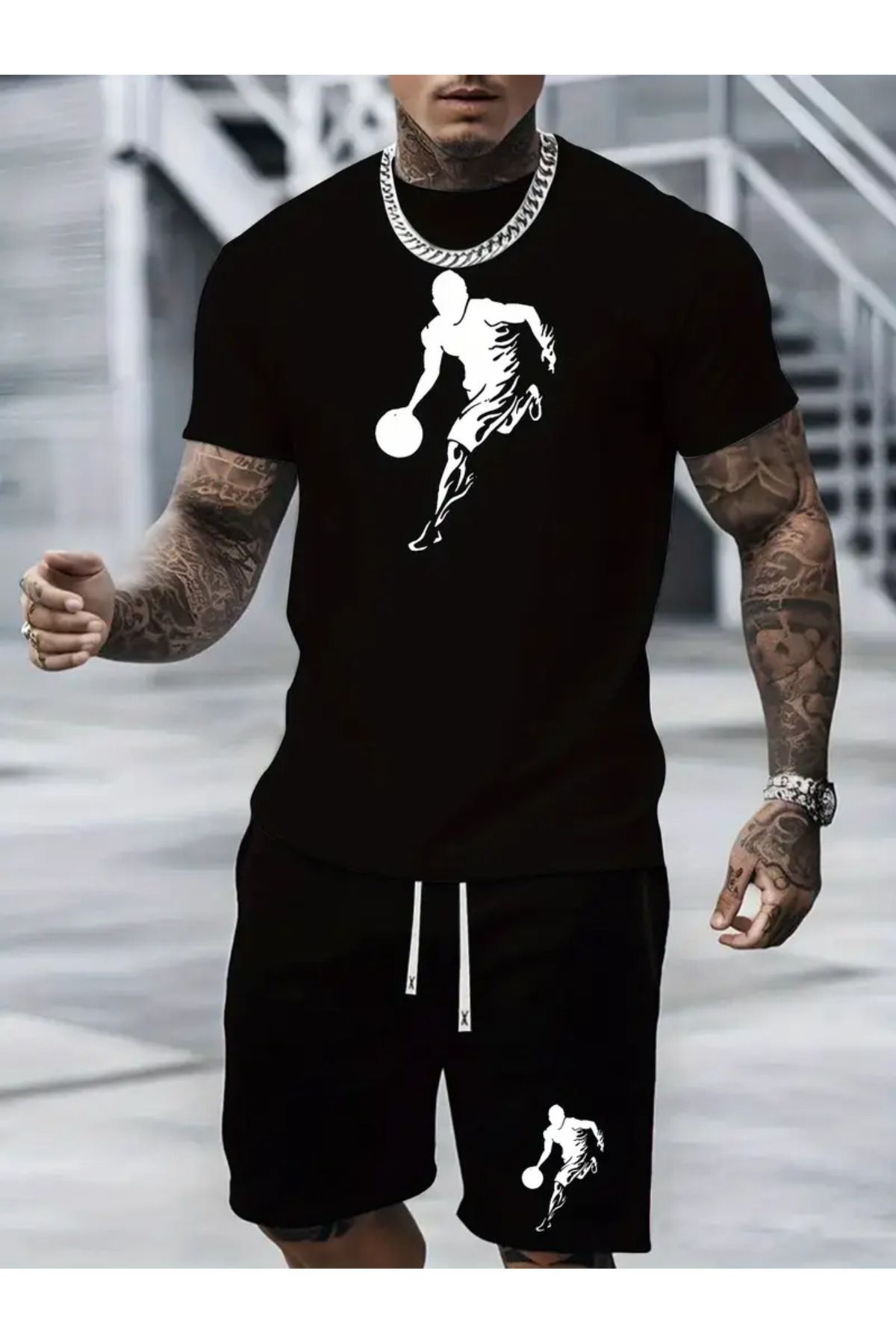 HOFFNUNG Full Shorts FIRE BASKETBALL DESIGN oversize