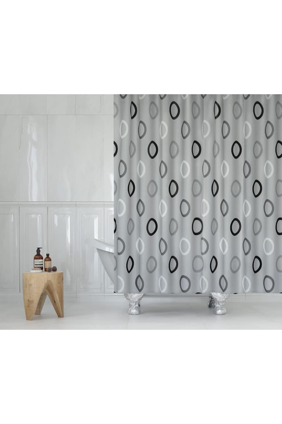 STOREMAX acelya Gri Halkalı Duş Perdesi - 180x200 cm Banyo Perdesi - Tek Kanat Banyo Duş Perdesi - Polyest