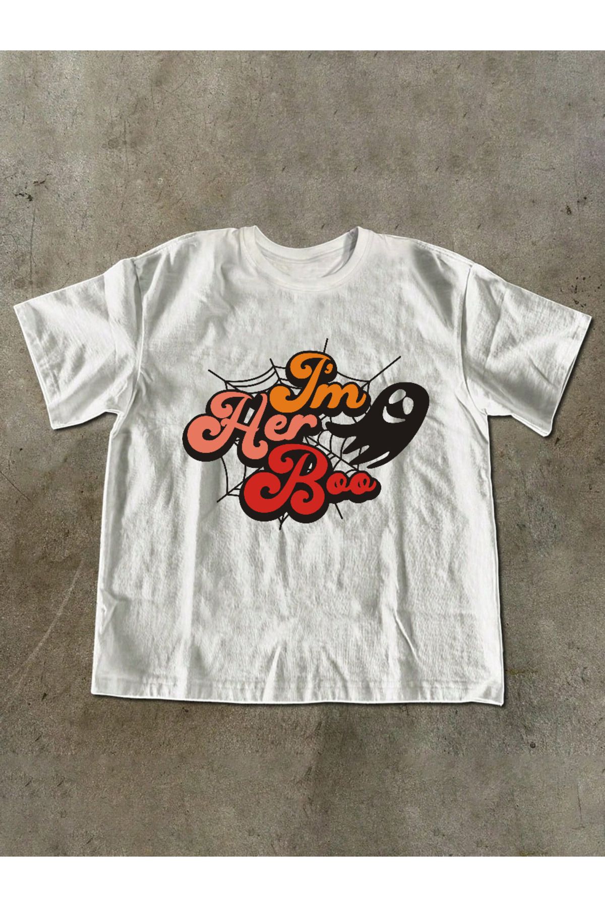 ELNOYA Unisex Pamuklu Beyaz Oversize "I Am HeRoo" Baskılı Bisiklet Yaka Rahat T-shirt
