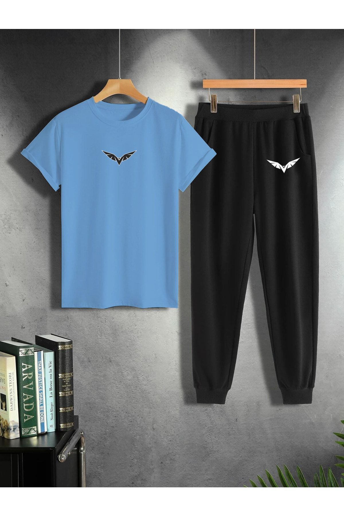HOFFNUNG eşofman takımı kanat baskılı t-shirt eşofman 2'li set