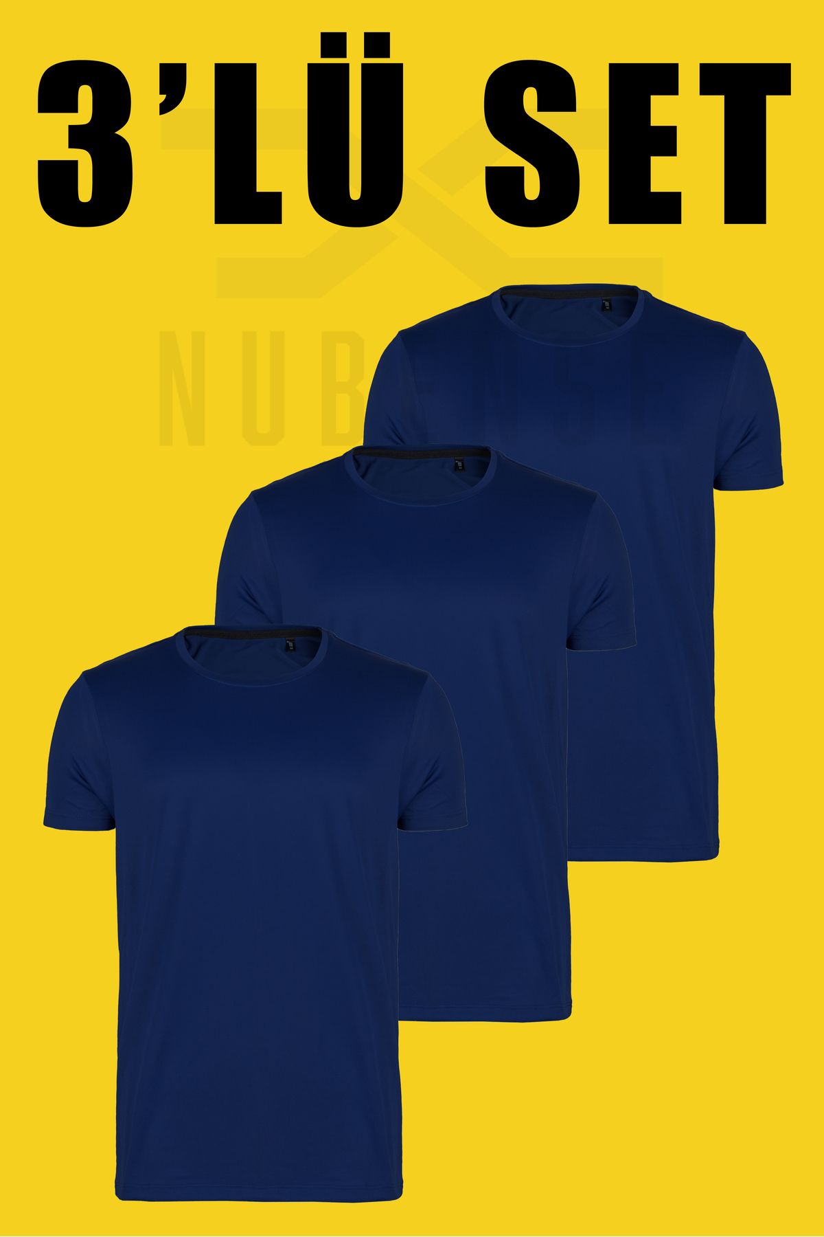 TUGSA DESING NUBENSE / Regular Unisex Sade Pamuklu Simit Yaka Lacivert T-shirt (Set Tişört -2)