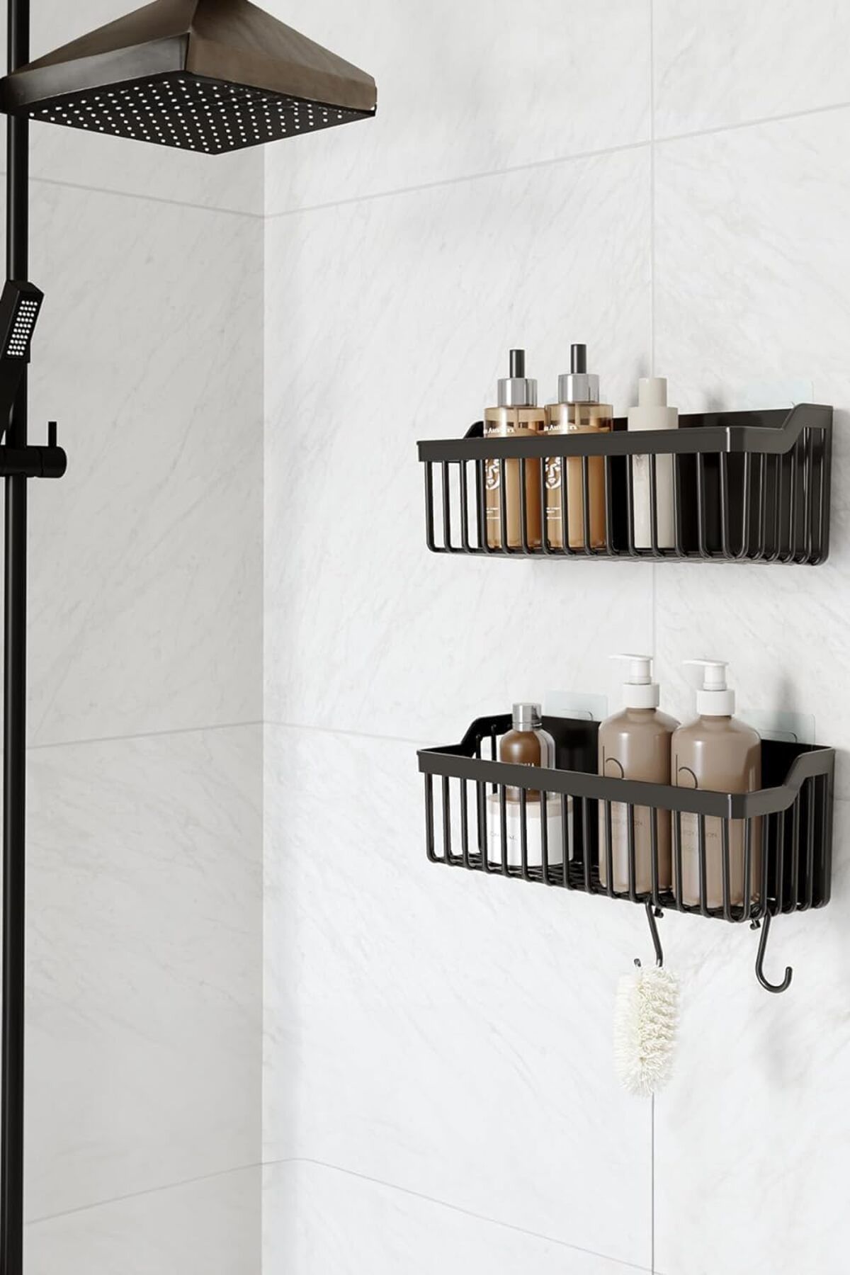 STOREMAX acelya Banyo Rafı 2'li Banyo Düzenleyici Duş Rafı Kanca Askılı Organizer Şampuanlık Plastik