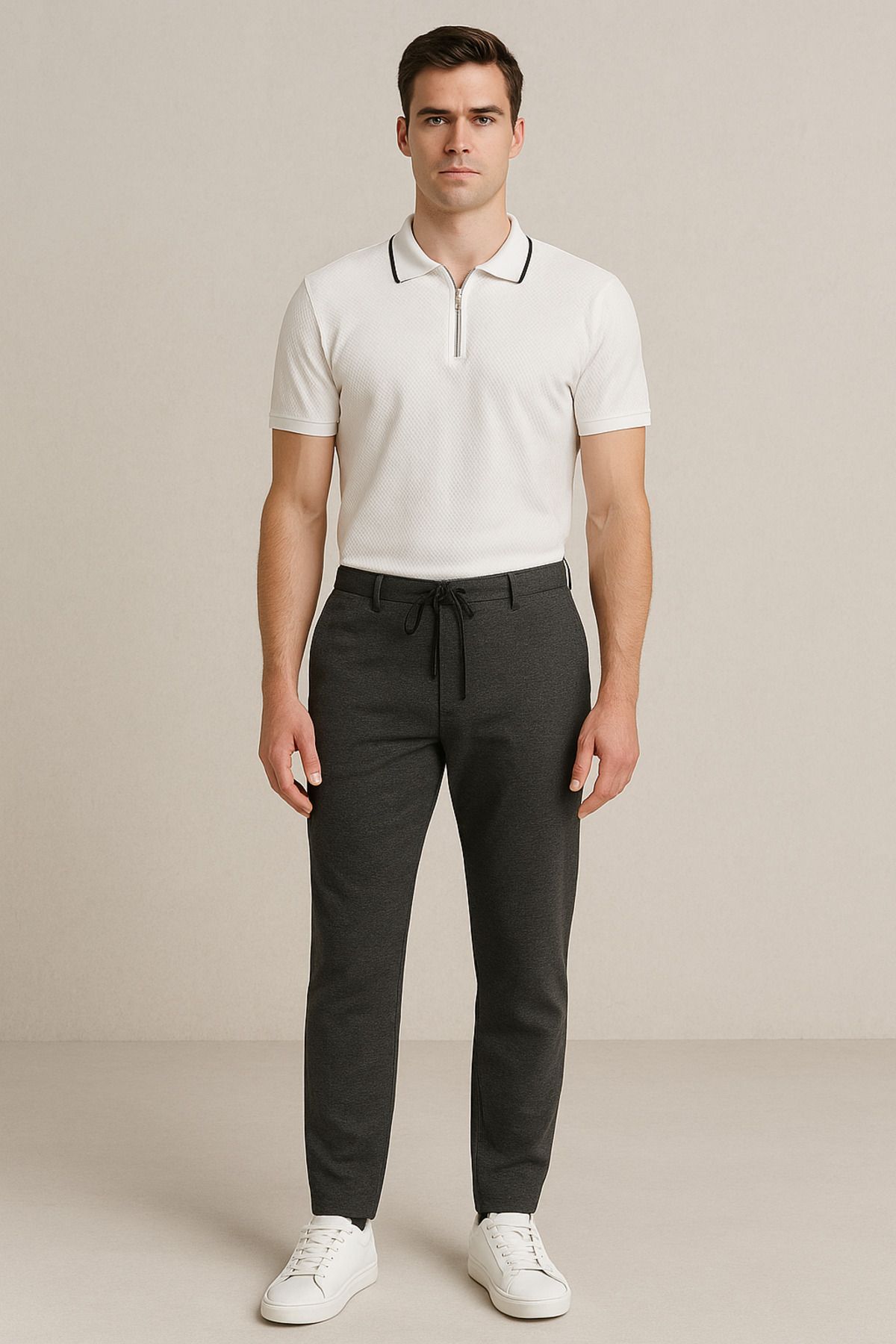 wo&manland Erkek Beli Lastikli Bağcıklı Antrasit Jogger Pantolon