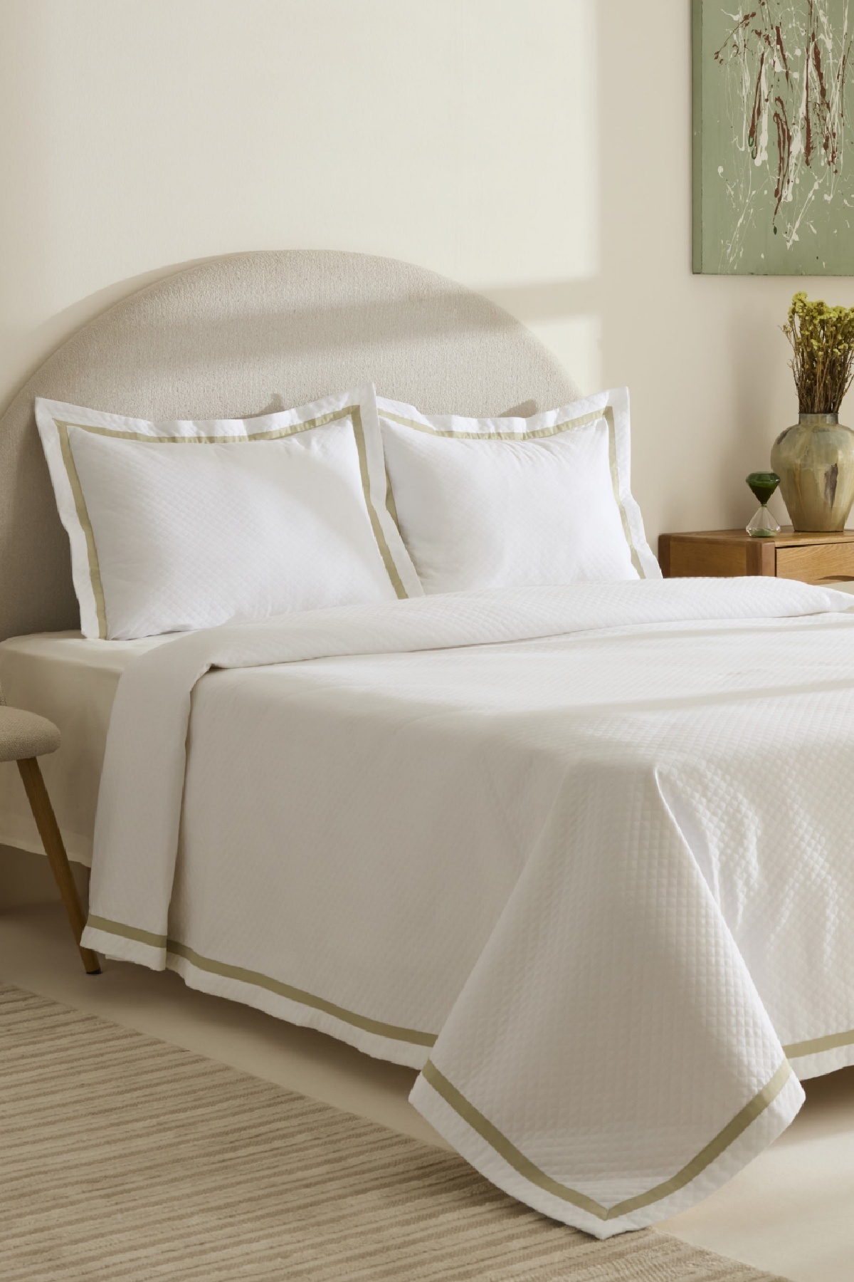 Karaca Home-White Collection Doris 100% Cotton Double Bedspread Set Sage 7