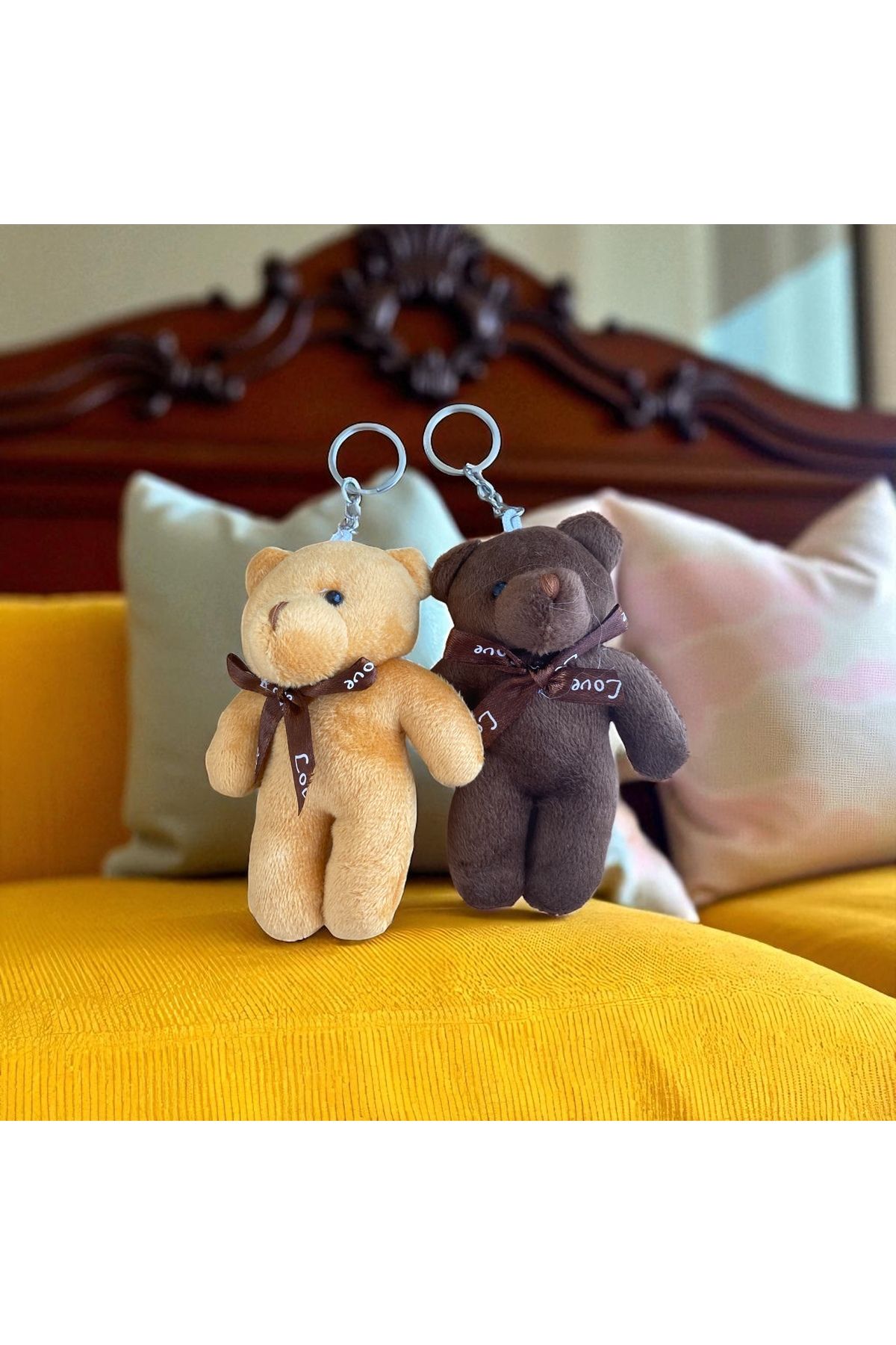 C&On Design 🧸Kahverengi & Krem Renkli 2’li Sevimli Ayıcık Anahtarlık Seti
