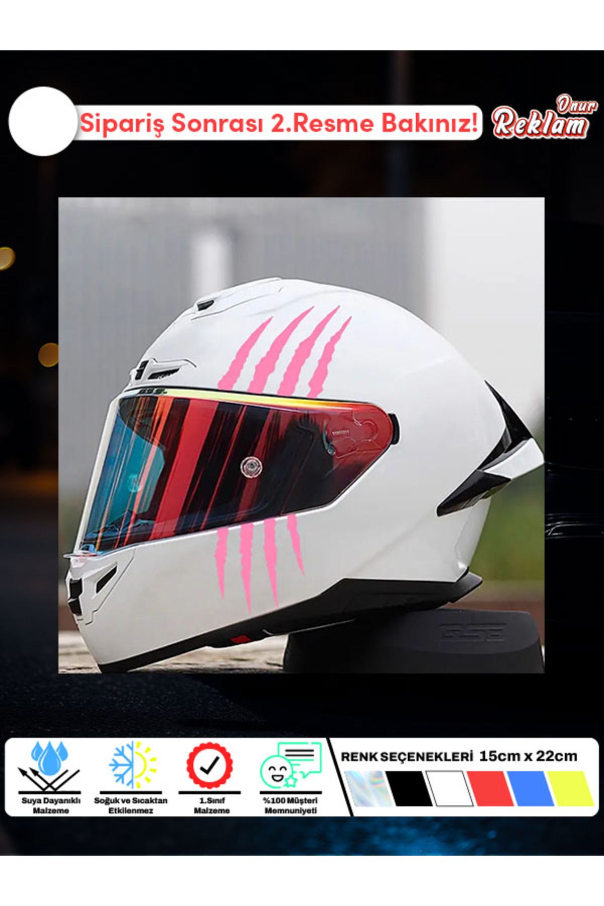 Onur Reklam Motorsiklet Kaskı Çizik Desenli Sticker – 2'li Set (Farklı Renk Seçenekleri)